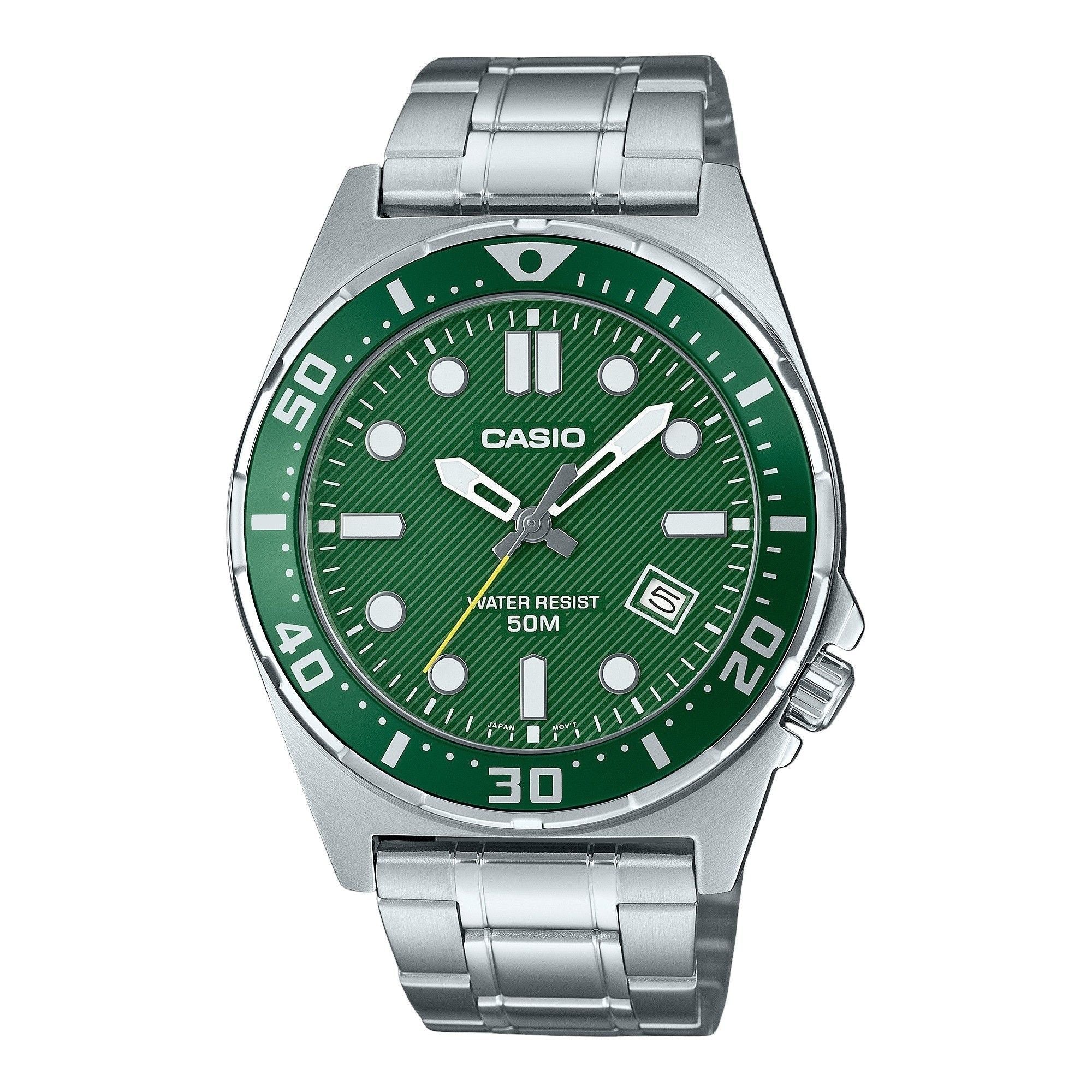 Casio Standard Analog Stainless Steel Green Dial Quartz MTD - 135D - 3AV Men's Watch - Prestige Stones