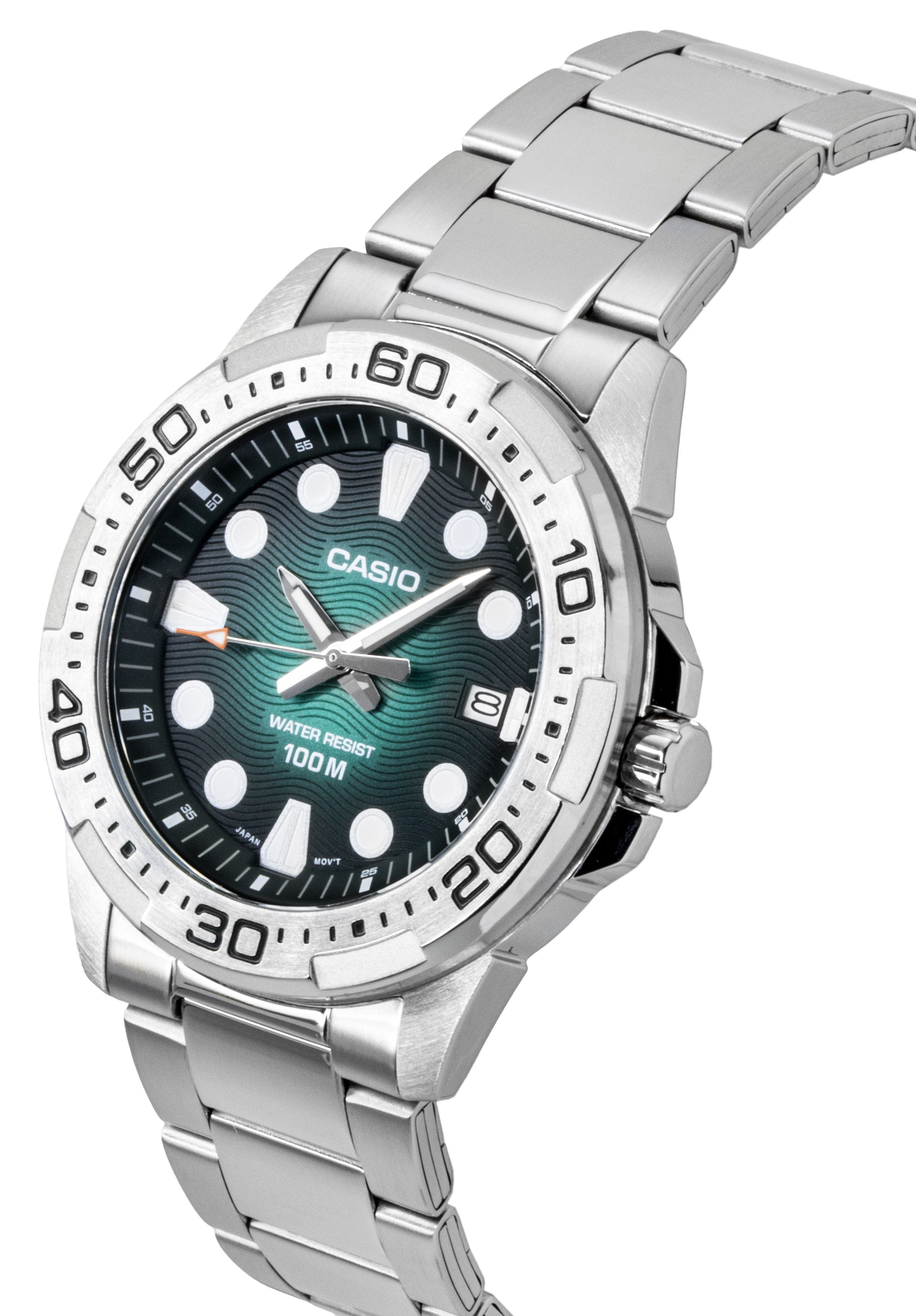 Casio Standard Analog Stainless Steel Green Dial Quartz MTD - 140D - 3AV 100M Men's Watch - Prestige Stones