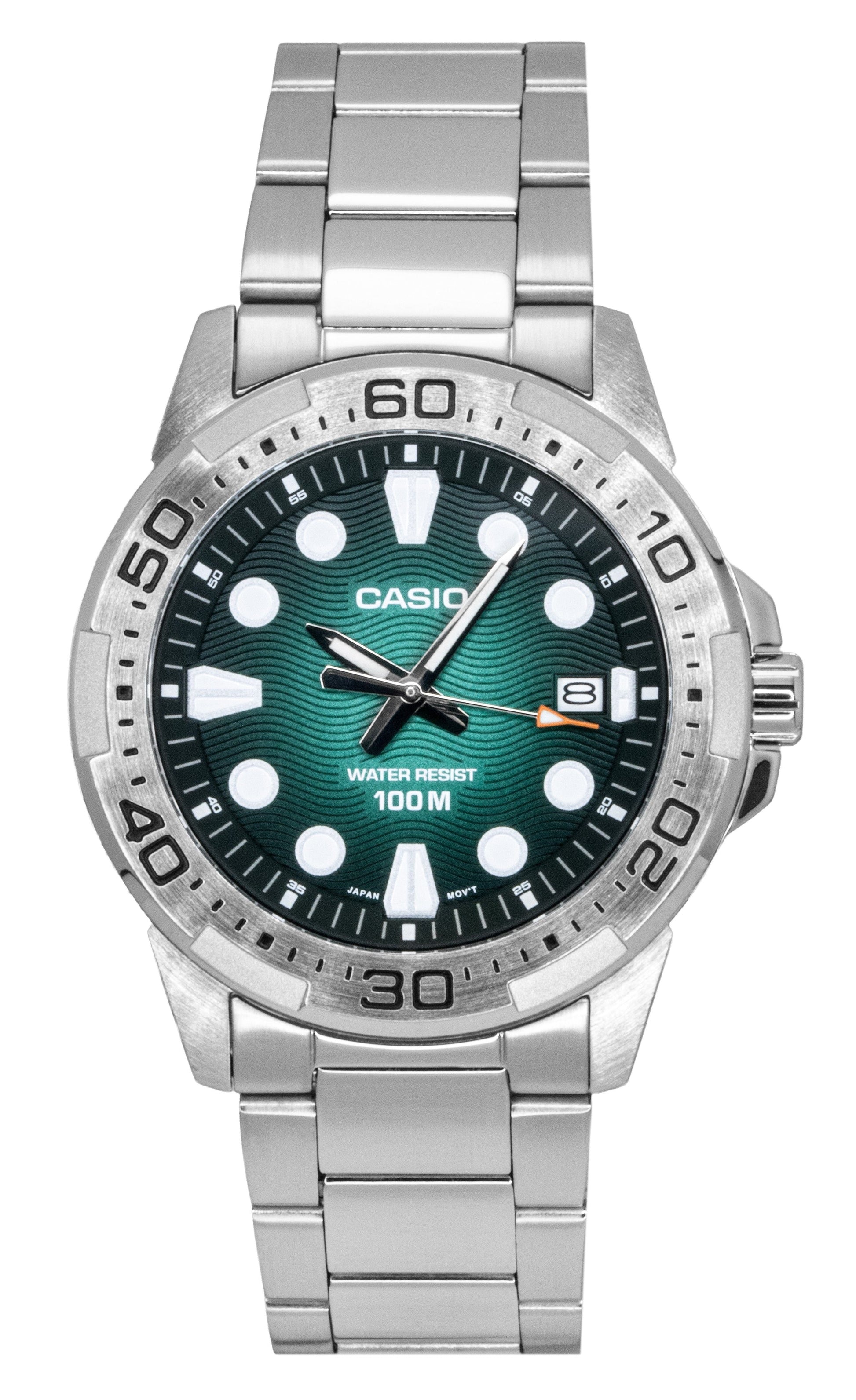 Casio Standard Analog Stainless Steel Green Dial Quartz MTD - 140D - 3AV 100M Men's Watch - Prestige Stones