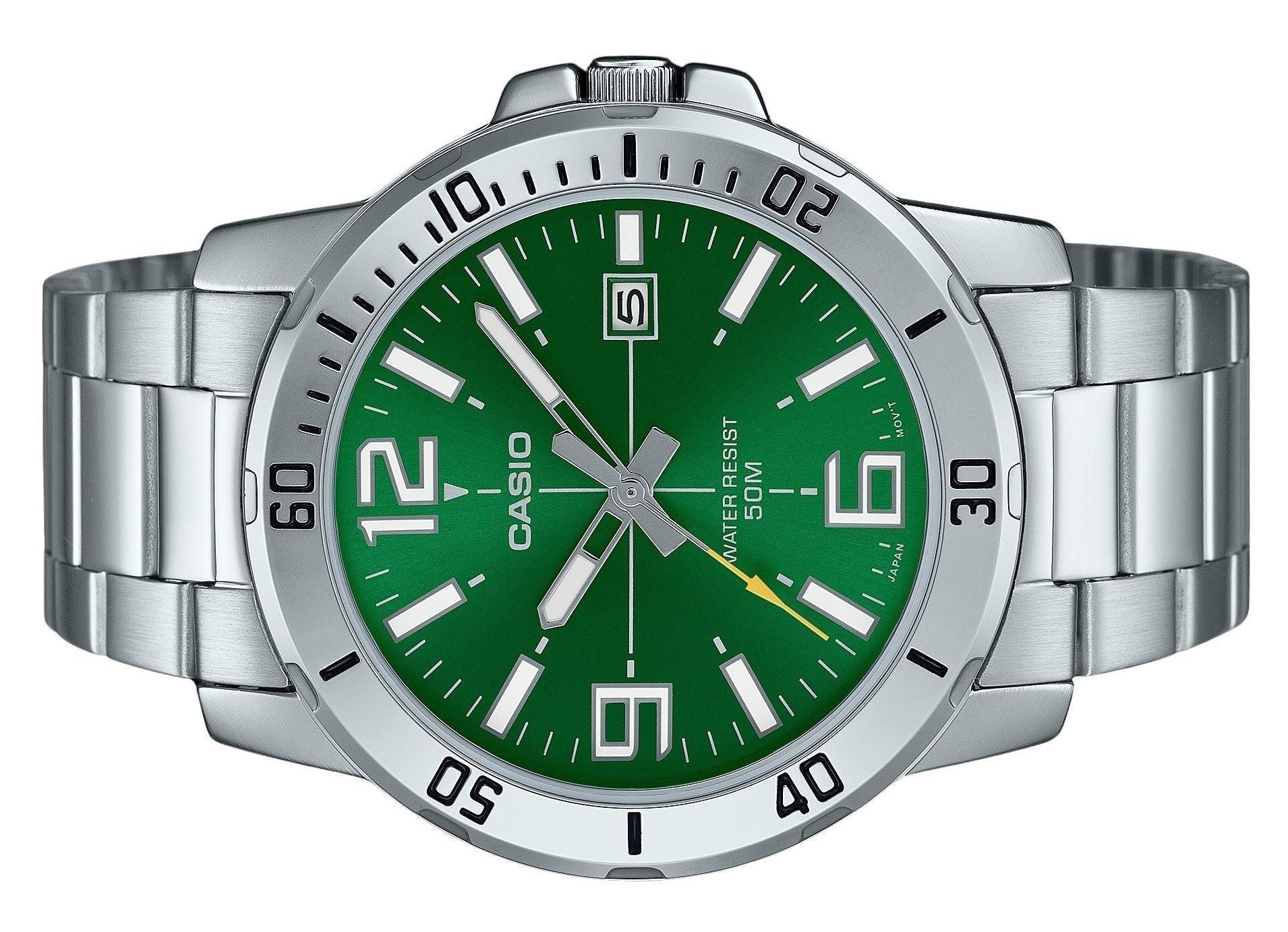 Casio Standard Analog Stainless Steel Green Dial Quartz MTP - VD01D - 3BV Men's Watch - Prestige Stones