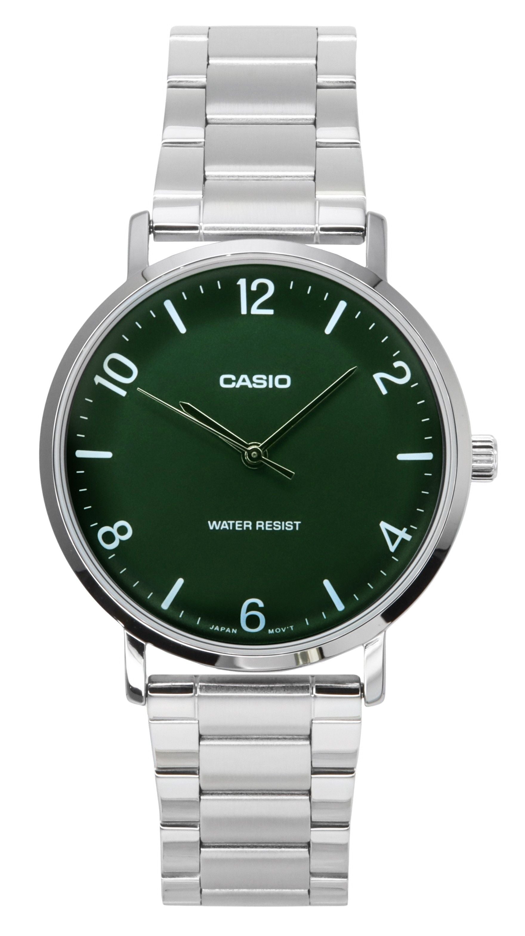 Casio Standard Analog Stainless Steel Green Dial Quartz MTP - VT03D - 3B Men's Watch - Prestige Stones