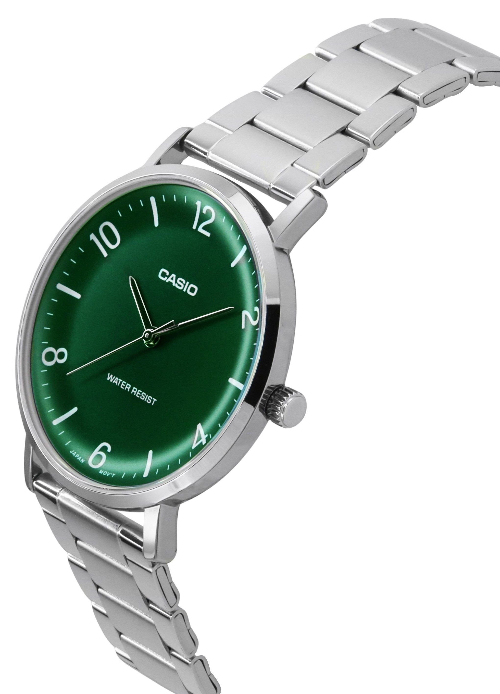 Casio Standard Analog Stainless Steel Green Dial Quartz MTP - VT03D - 3B Men's Watch - Prestige Stones