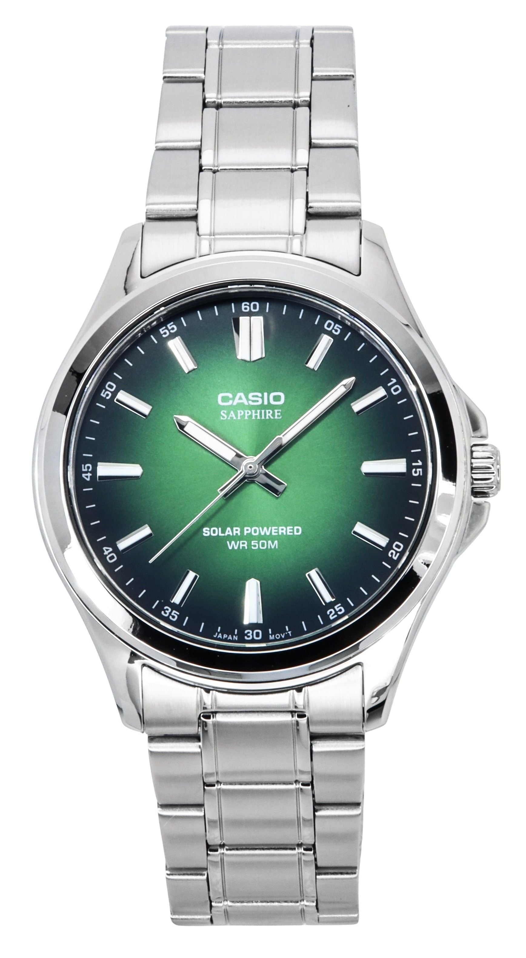 Casio Standard Analog Stainless Steel Green Dial Solar MTS - RS100D - 3AV Men's Watch - Prestige Stones