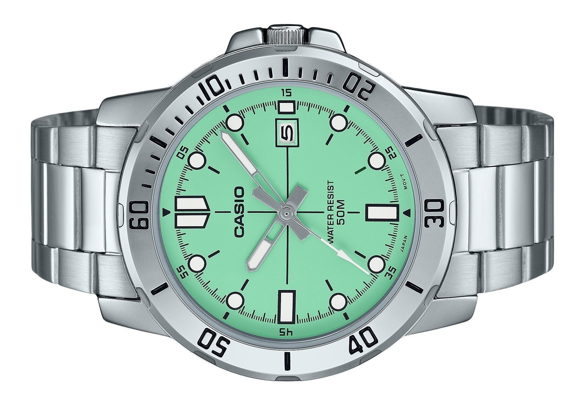Casio Standard Analog Stainless Steel Mint Green Dial Quartz MTP - VD01D - 3E1V Men's Watch - Prestige Stones