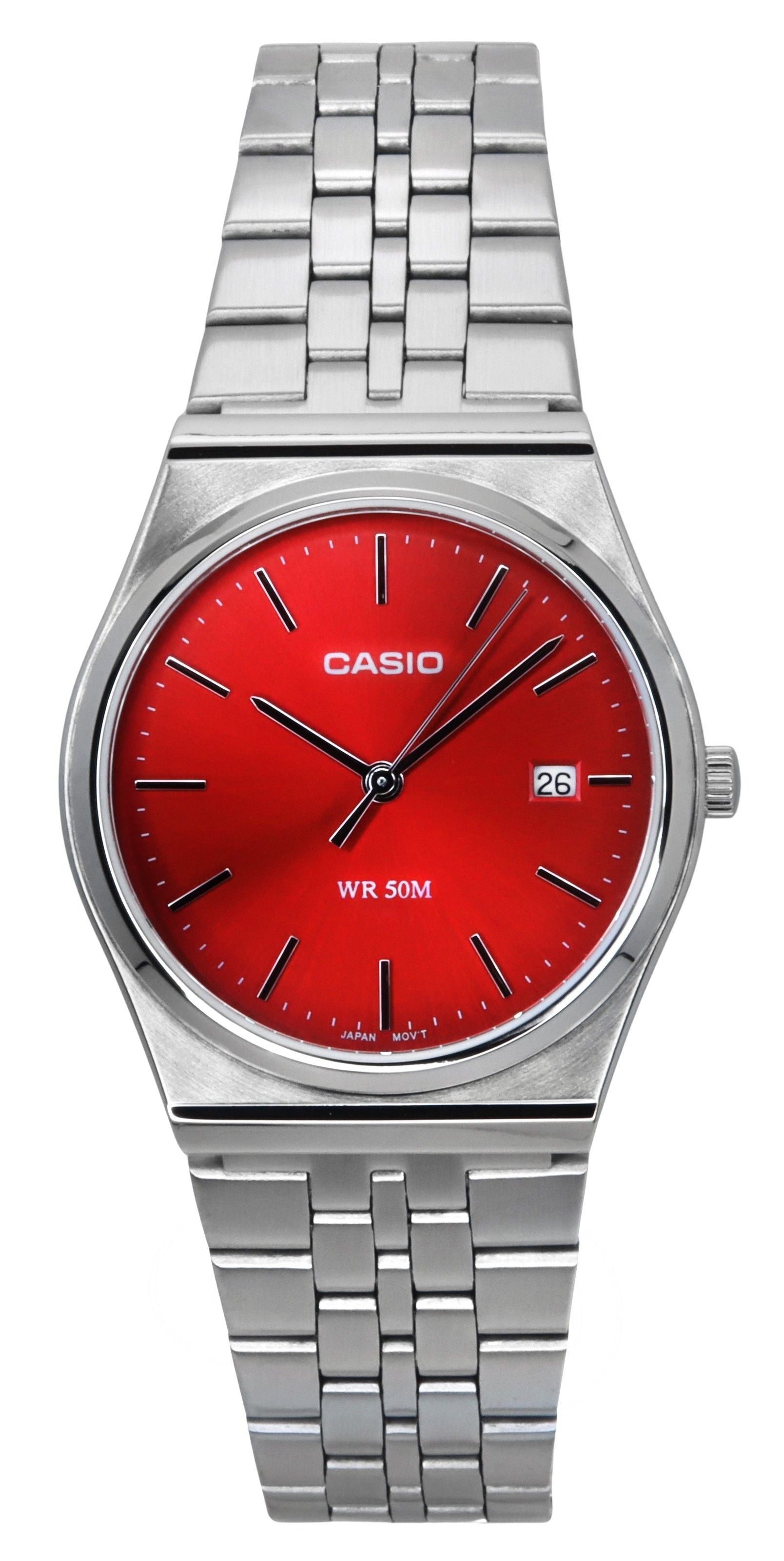Casio Standard Analog Stainless Steel Red Dial Quartz MTP - B145D - 4A2V Unisex Watch - Prestige Stones