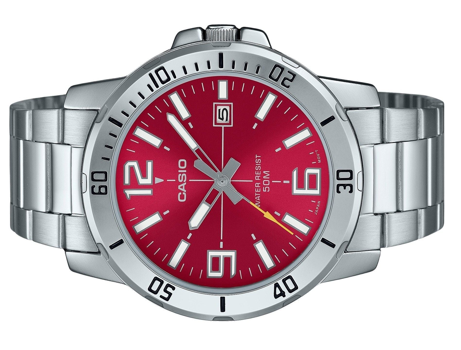 Casio Standard Analog Stainless Steel Red Dial Quartz MTP - VD01D - 4BV Men's Watch - Prestige Stones