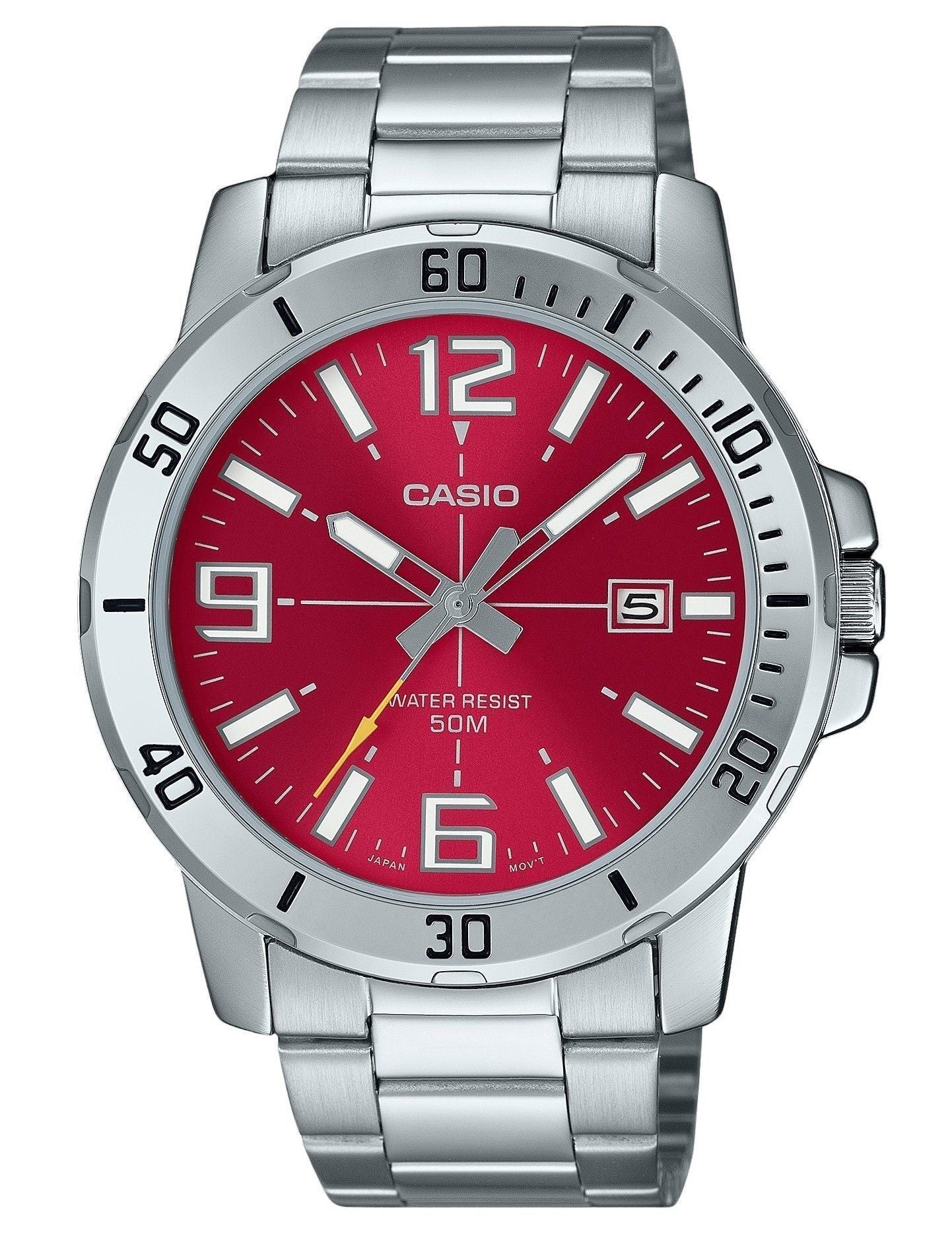 Casio Standard Analog Stainless Steel Red Dial Quartz MTP - VD01D - 4BV Men's Watch - Prestige Stones