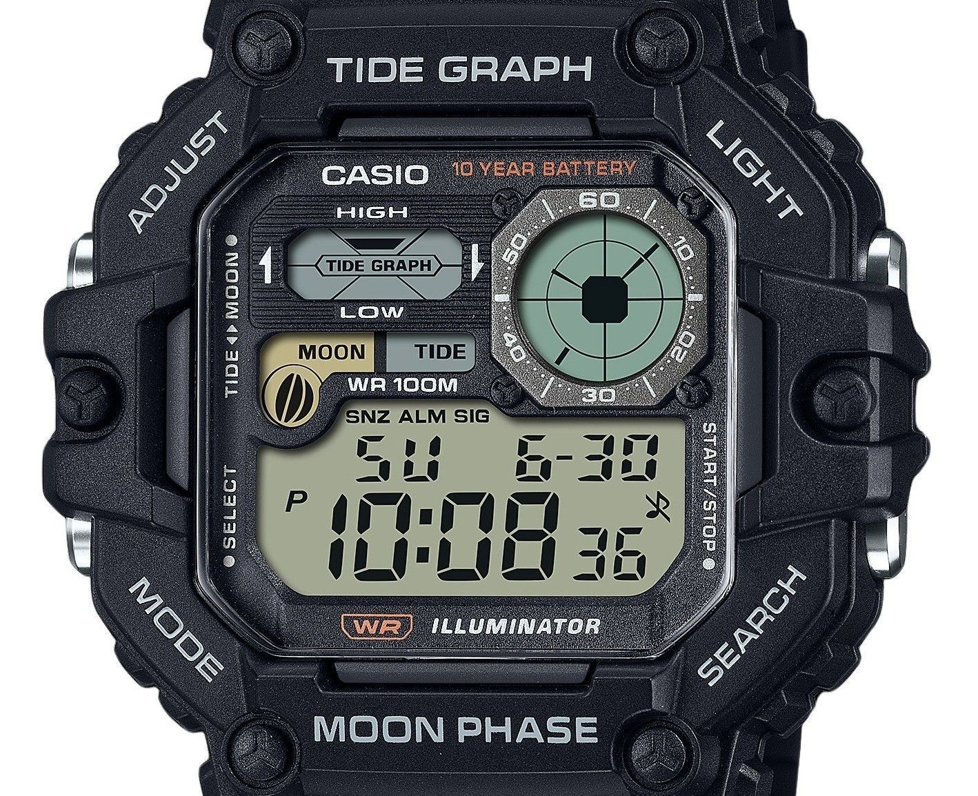 Casio Standard Digital Graph Moon Phase Resin Strap Quartz WS - 1700H - 1AV 100M Men's Watch - Prestige Stones