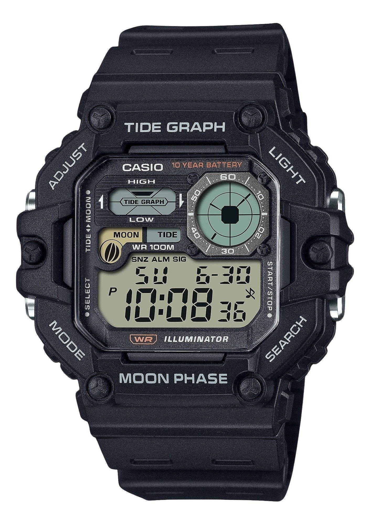 Casio Standard Digital Graph Moon Phase Resin Strap Quartz WS - 1700H - 1AV 100M Men's Watch - Prestige Stones