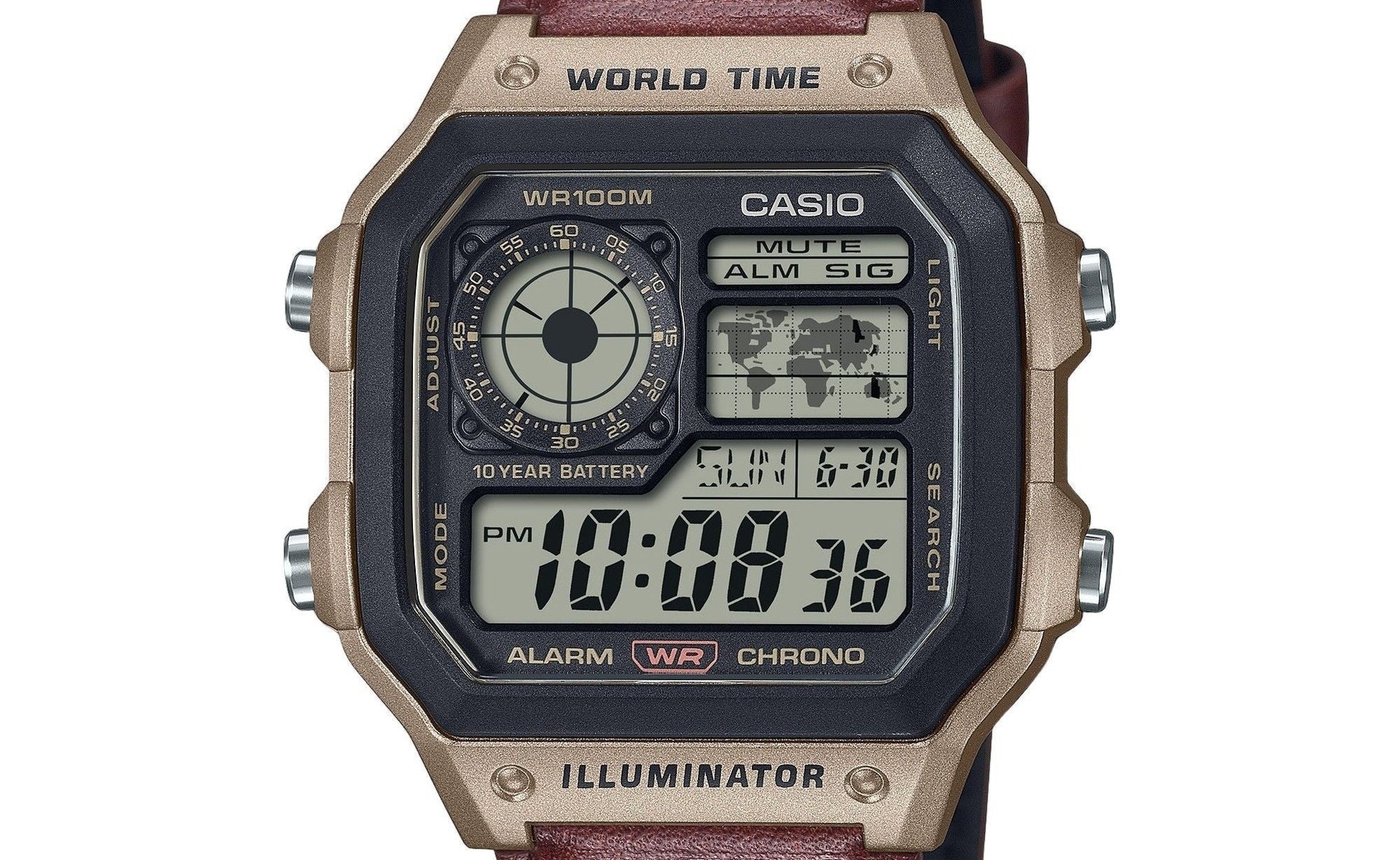 Casio Standard Digital World Time Leather Strap Quartz AE - 1200WHL - 5AV 100M Men's Watch - Prestige Stones