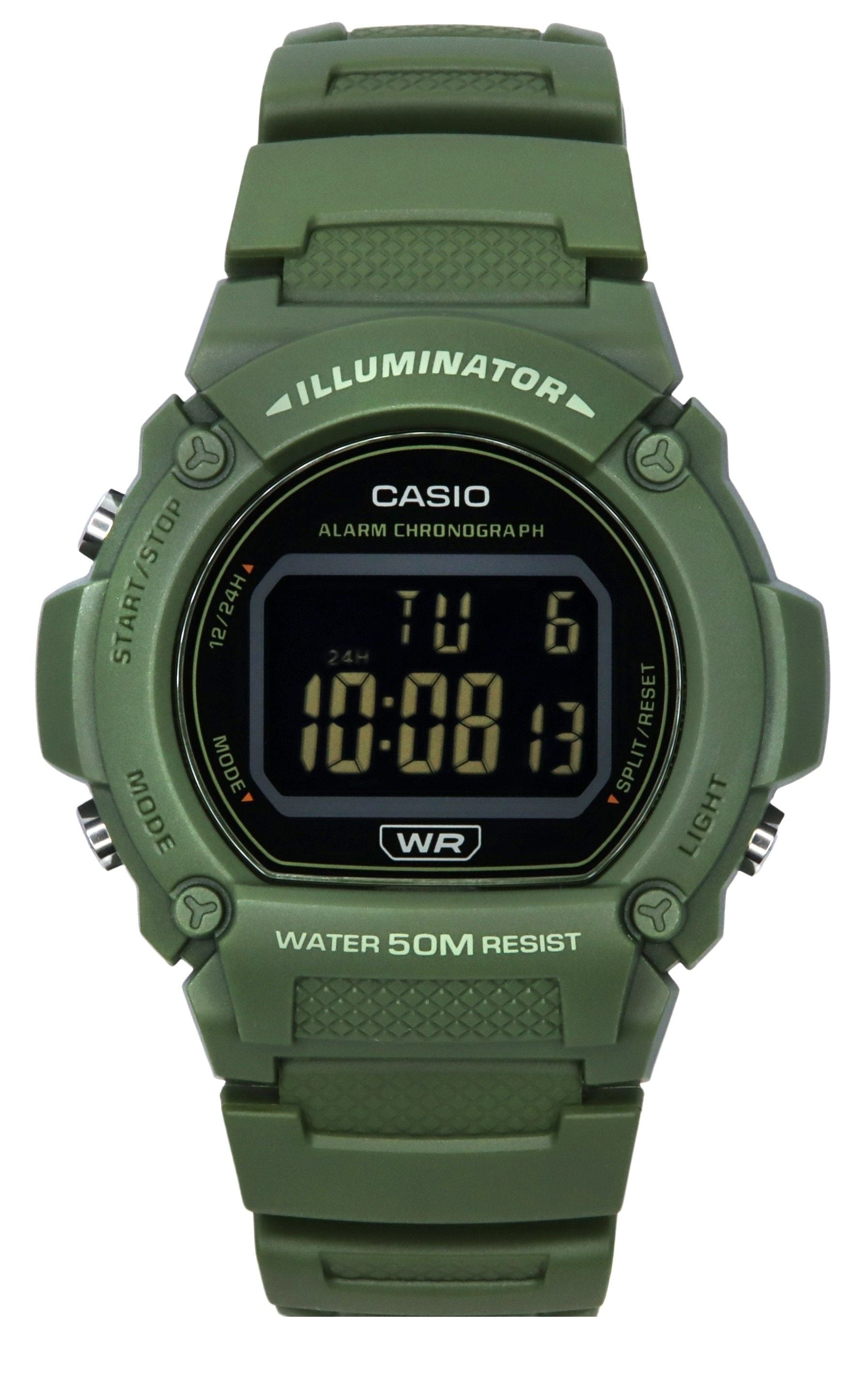 Casio Standard Illuminator Digital Green Resin Strap Quartz W - 219HC - 3B Men's Watch - Prestige Stones