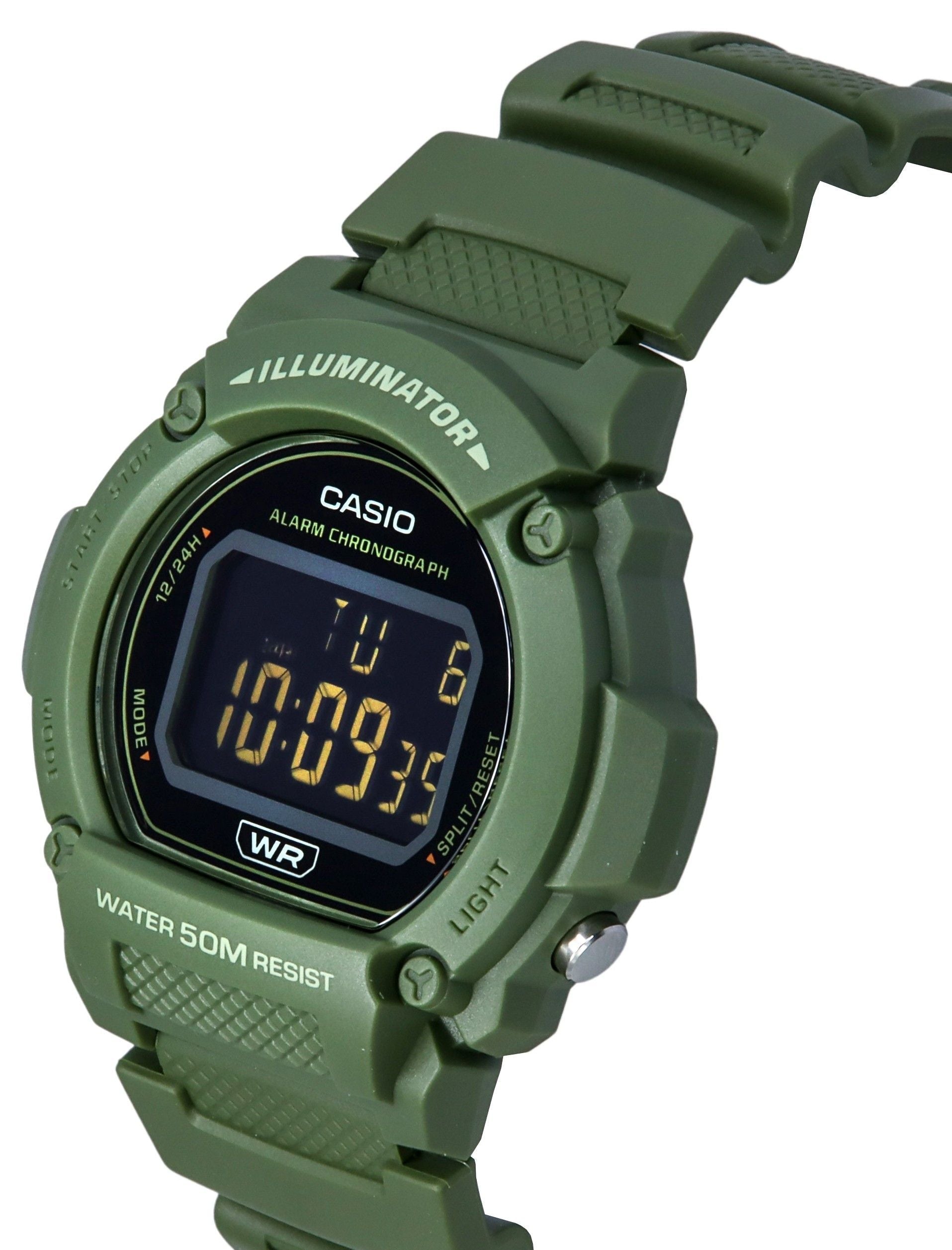 Casio Standard Illuminator Digital Green Resin Strap Quartz W - 219HC - 3B Men's Watch - Prestige Stones