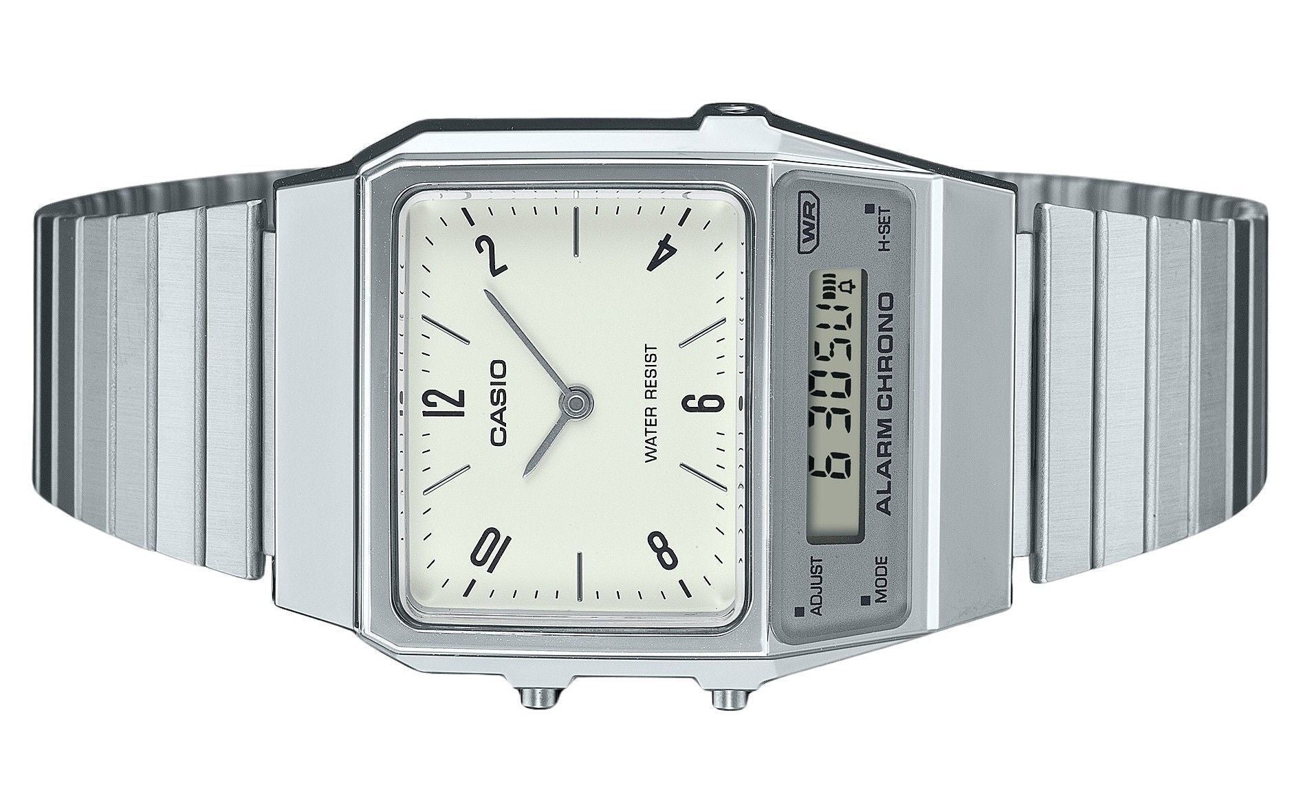 Casio Vintage Analog Digital Dual Time Stainless Steel Bracelet White Dial Quartz AQ - 800E - 7A2 Unisex Watch - Prestige Stones