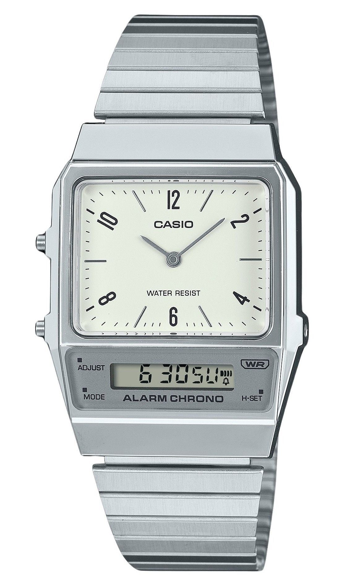 Casio Vintage Analog Digital Dual Time Stainless Steel Bracelet White Dial Quartz AQ - 800E - 7A2 Unisex Watch - Prestige Stones