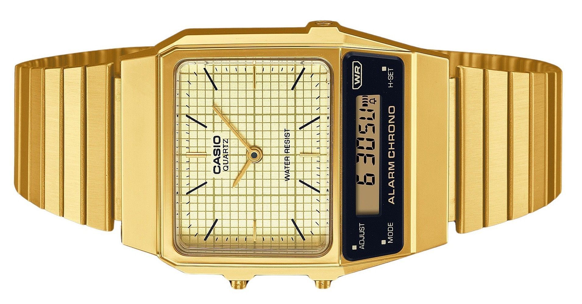 Casio Vintage Analog Digital Gold Ion Plated Stainless Steel Beige Dial Quartz AQ - 800EG - 9A Unisex Watch - Prestige Stones