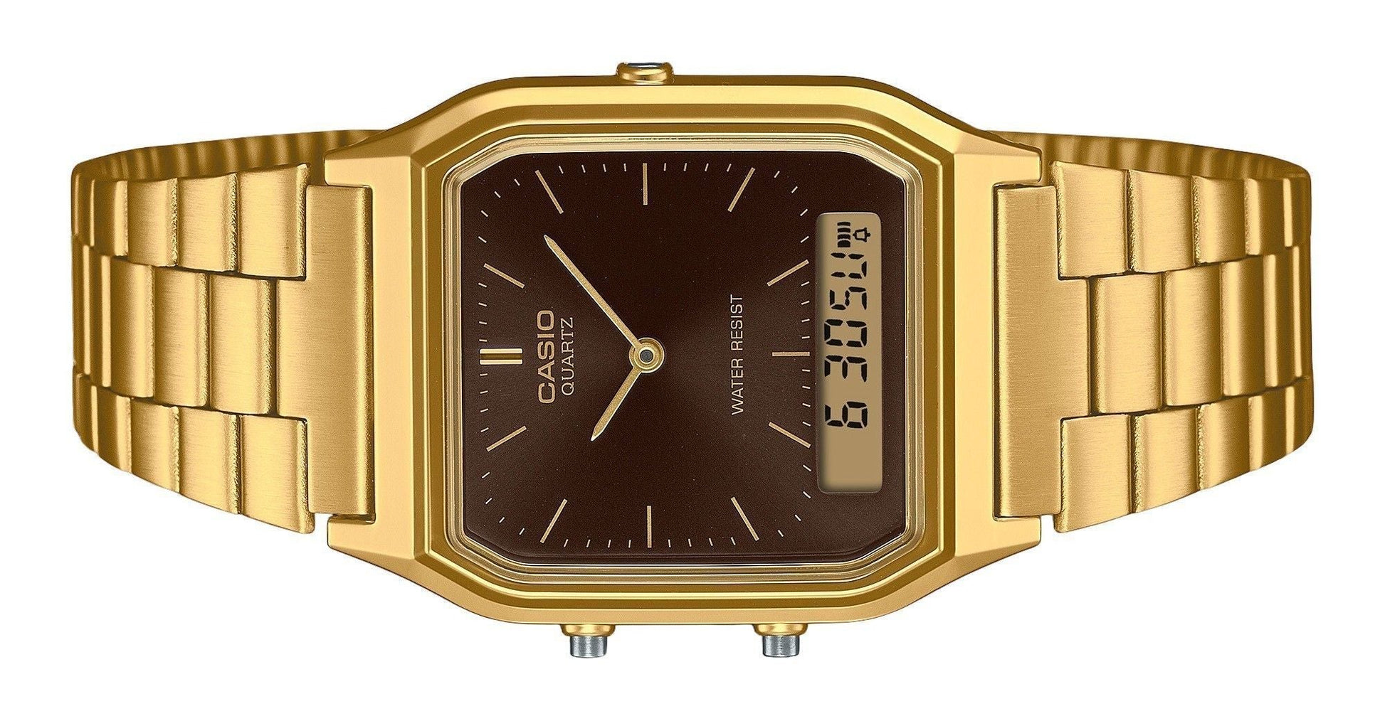 Casio Vintage Analog Digital Gold Tone Stainless Steel Brown Dial Quartz AQ - 230GA - 5A Unisex Watch - Prestige Stones