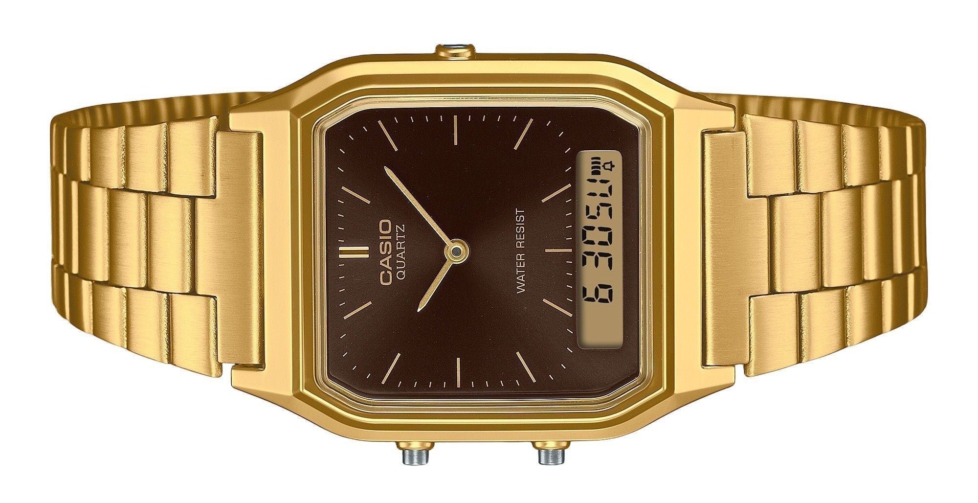 Casio Vintage Analog Digital Gold Tone Stainless Steel Brown Dial Quartz AQ - 230GA - 5A Unisex Watch - Prestige Stones