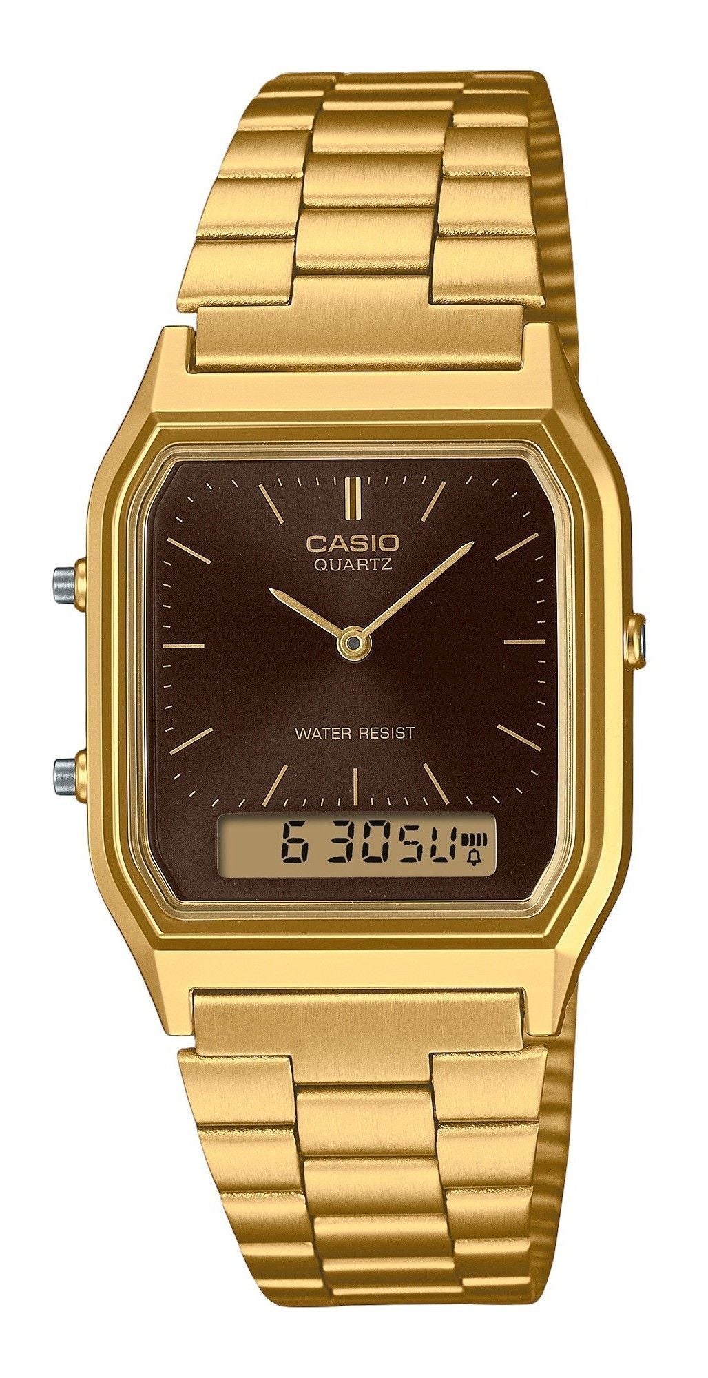 Casio Vintage Analog Digital Gold Tone Stainless Steel Brown Dial Quartz AQ - 230GA - 5A Unisex Watch - Prestige Stones