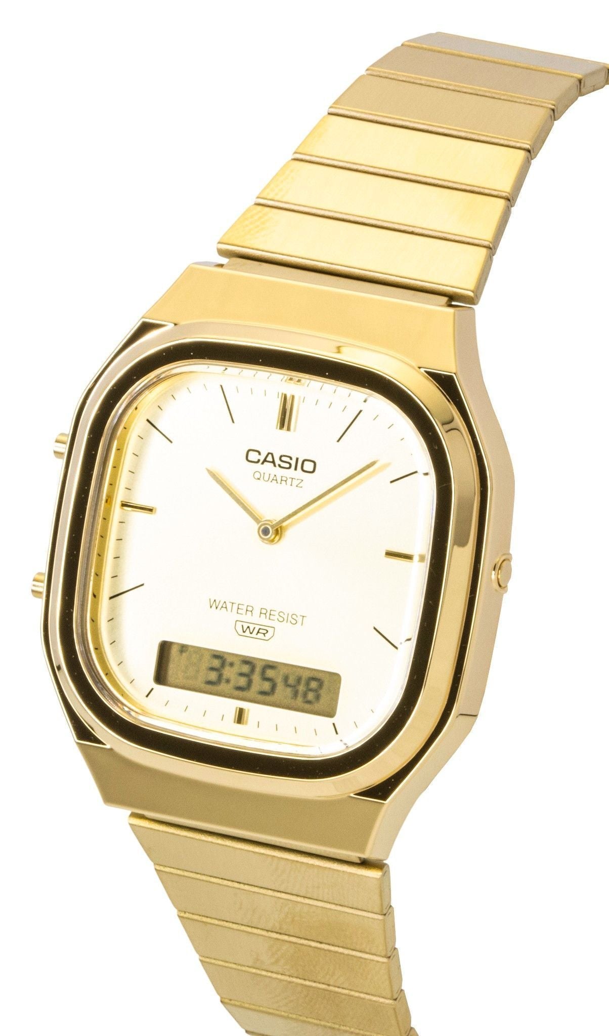 Casio Vintage Analog Digital Gold Tone Stainless Steel Gold Dial Quartz AQ - 240EG - 9A Unisex Watch - Prestige Stones
