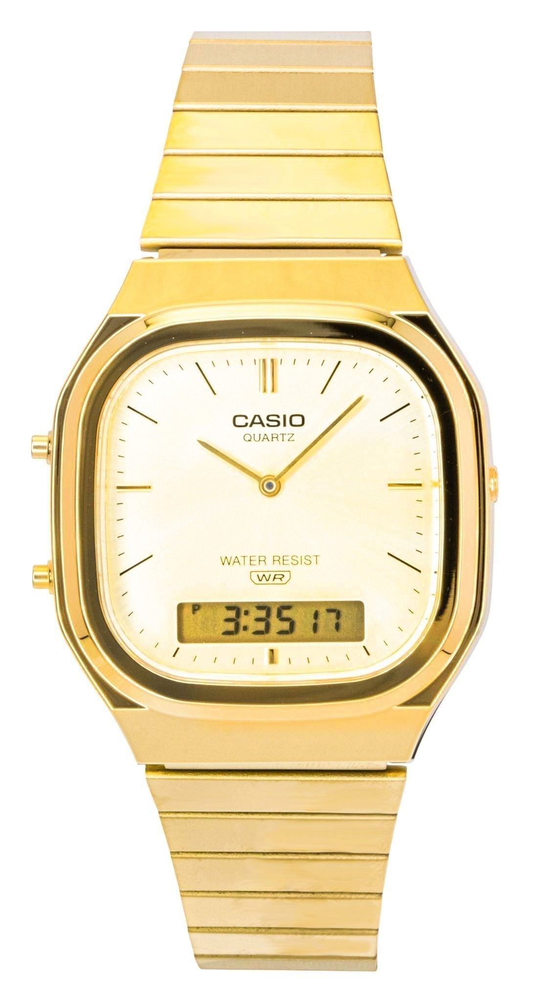 Casio Vintage Analog Digital Gold Tone Stainless Steel Gold Dial Quartz AQ - 240EG - 9A Unisex Watch - Prestige Stones