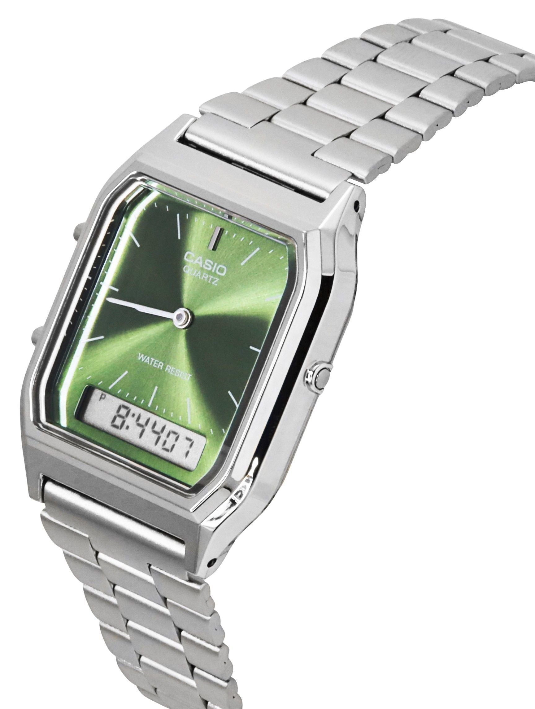 Casio Vintage Analog Digital Green Dial Dual Time Quartz AQ - 230A - 3AMQY Unisex Watch - Prestige Stones