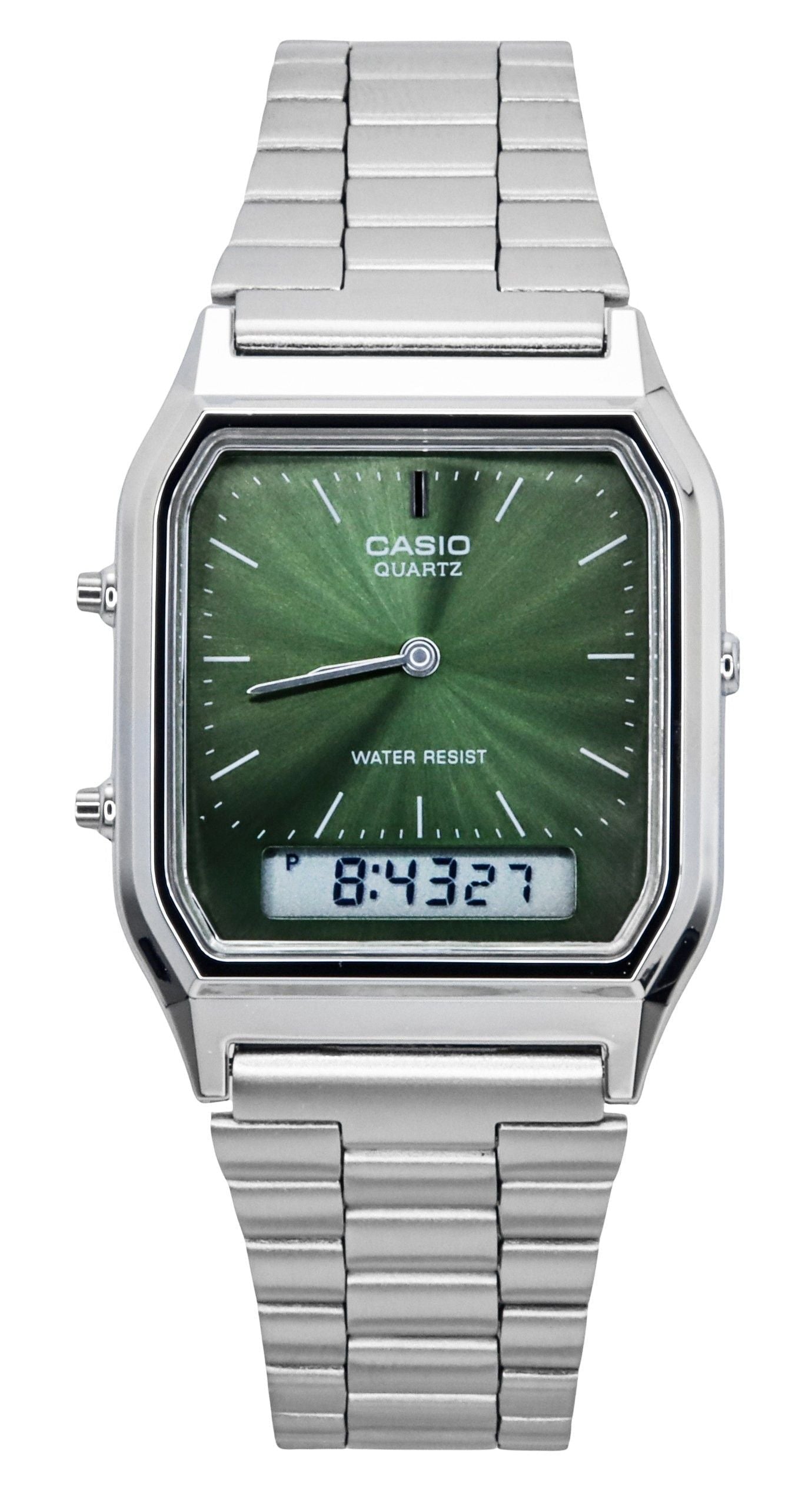 Casio Vintage Analog Digital Green Dial Dual Time Quartz AQ - 230A - 3AMQY Unisex Watch - Prestige Stones