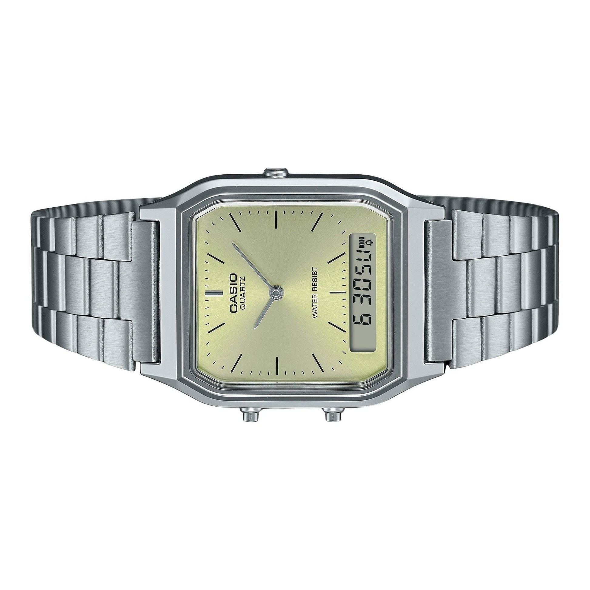 Casio Vintage Analog Digital Light Champagne Dial Quartz AQ - 230A - 9AMQY Unisex Watch - Prestige Stones