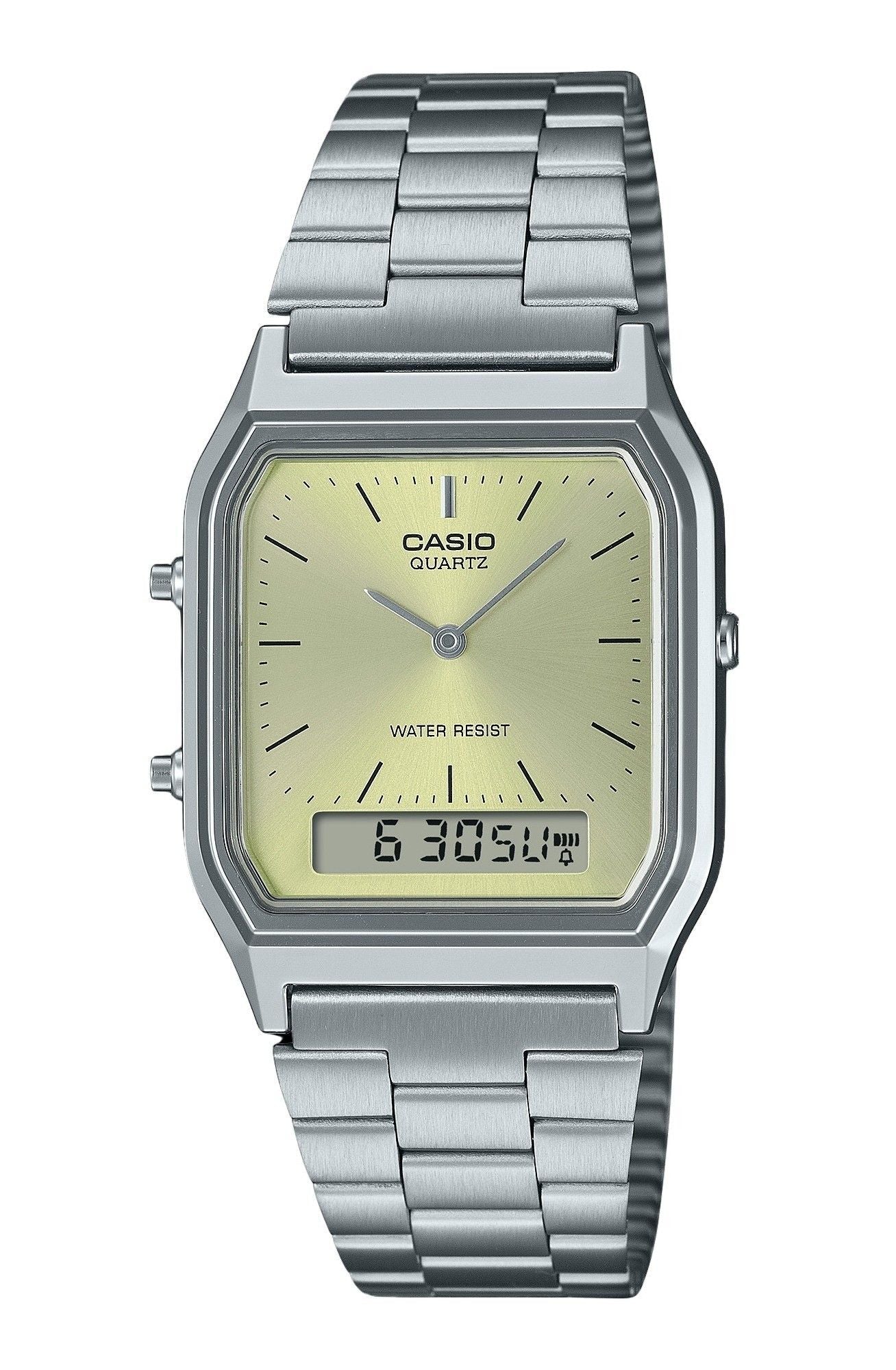 Casio Vintage Analog Digital Light Champagne Dial Quartz AQ - 230A - 9AMQY Unisex Watch - Prestige Stones