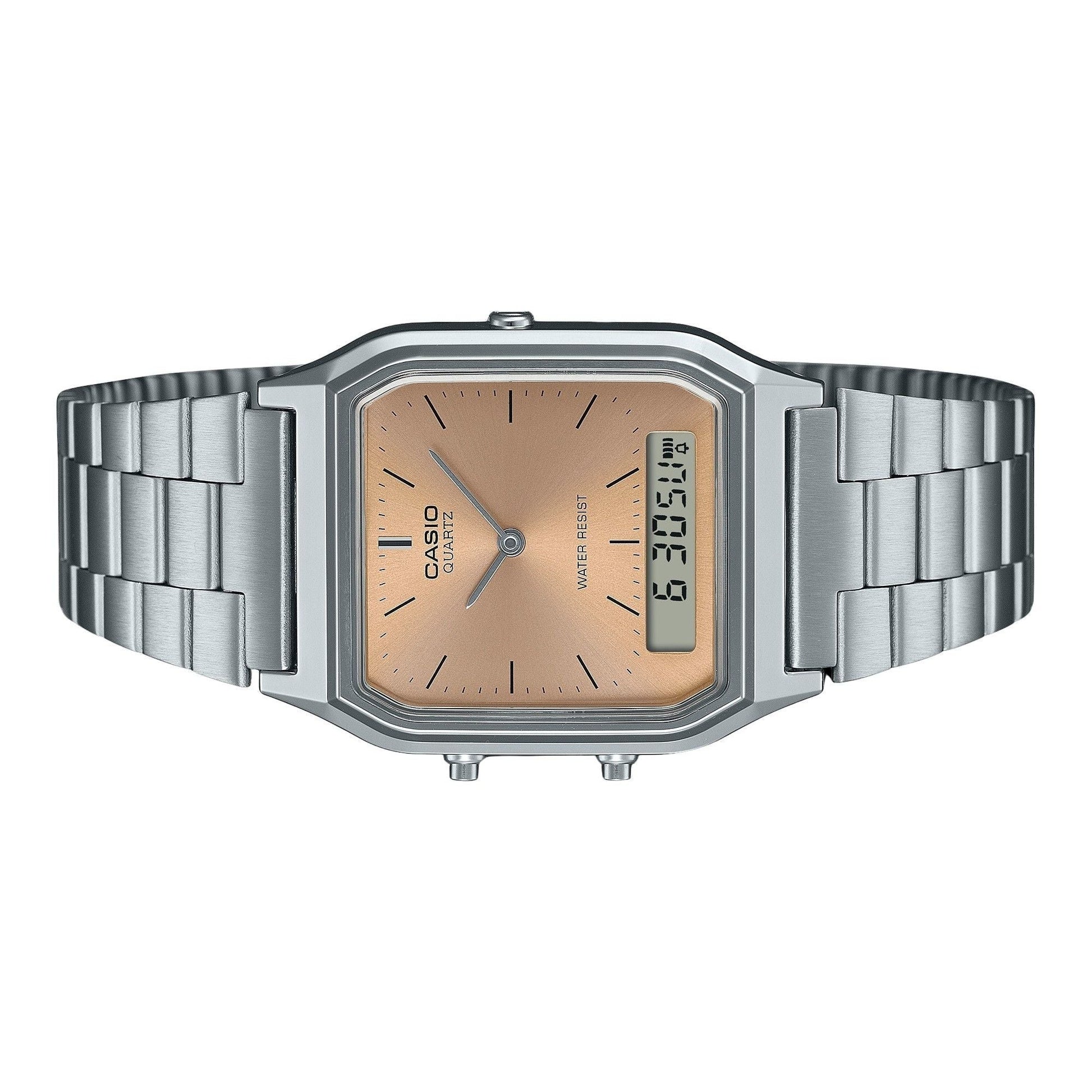 Casio Vintage Analog Digital Light Copper Dial Dual time Quartz AQ - 230A - 4AMQY Unisex Watch - Prestige Stones