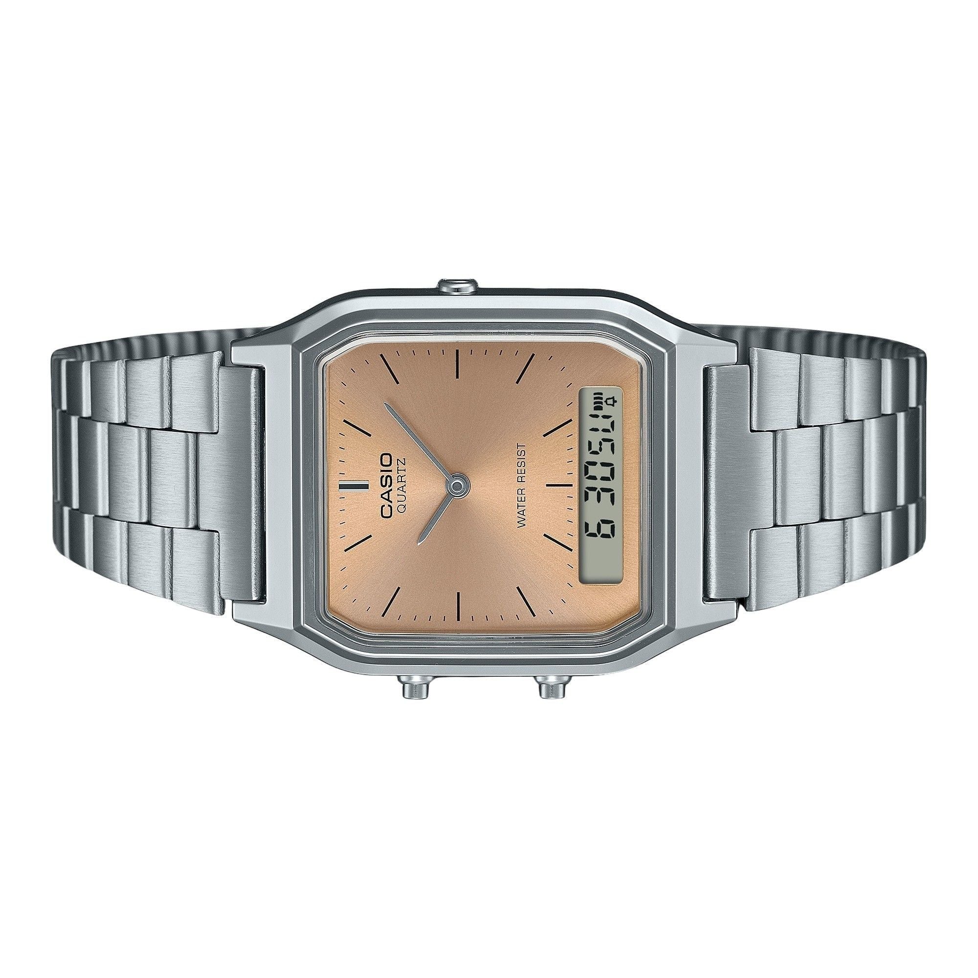 Casio Vintage Analog Digital Light Copper Dial Dual time Quartz AQ - 230A - 4AMQY Unisex Watch - Prestige Stones