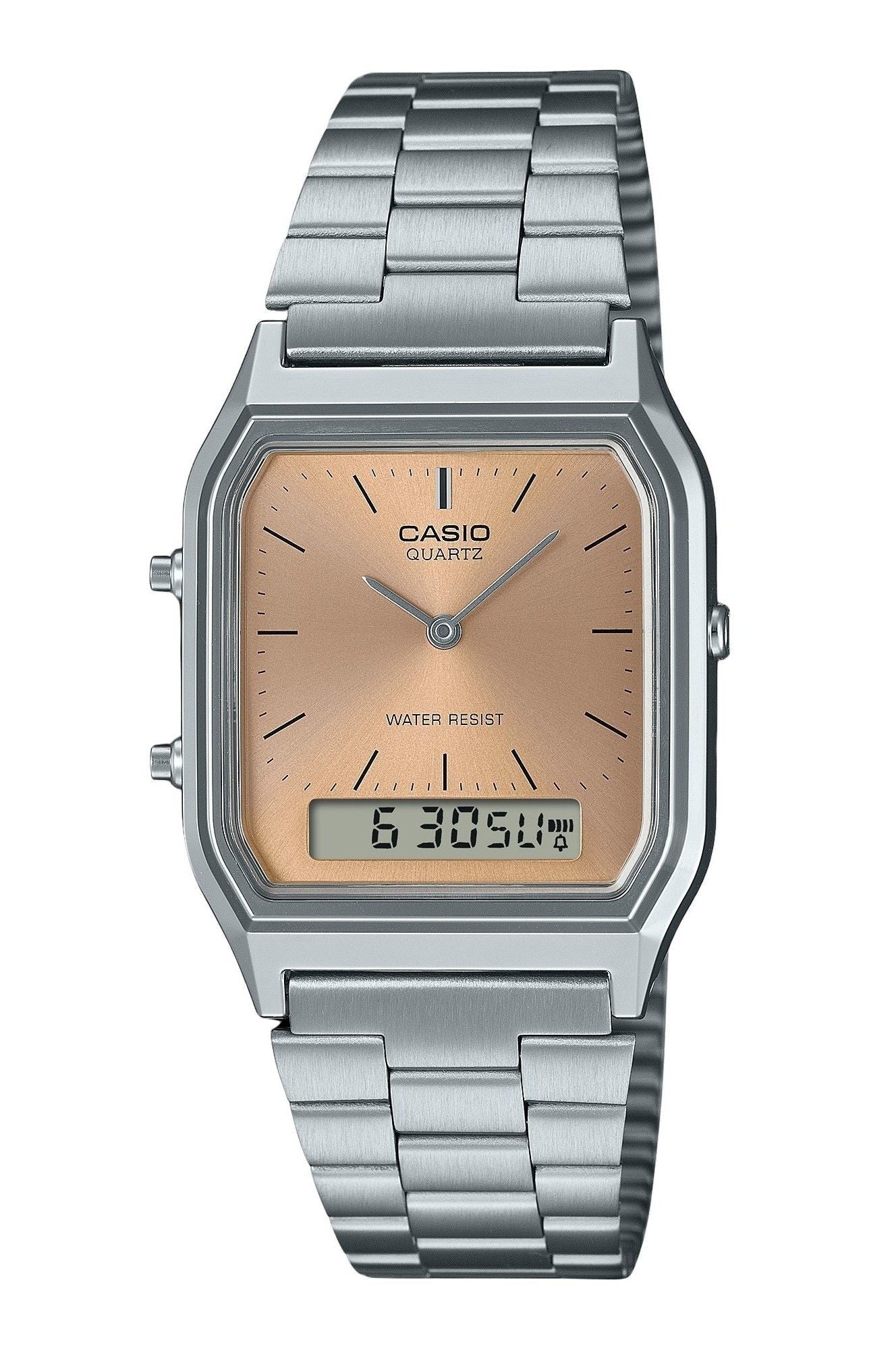 Casio Vintage Analog Digital Light Copper Dial Dual time Quartz AQ - 230A - 4AMQY Unisex Watch - Prestige Stones