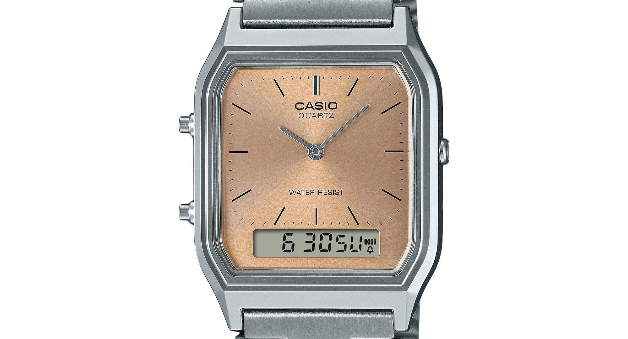 Casio Vintage Analog Digital Light Copper Dial Dual time Quartz AQ - 230A - 4AMQY Unisex Watch - Prestige Stones