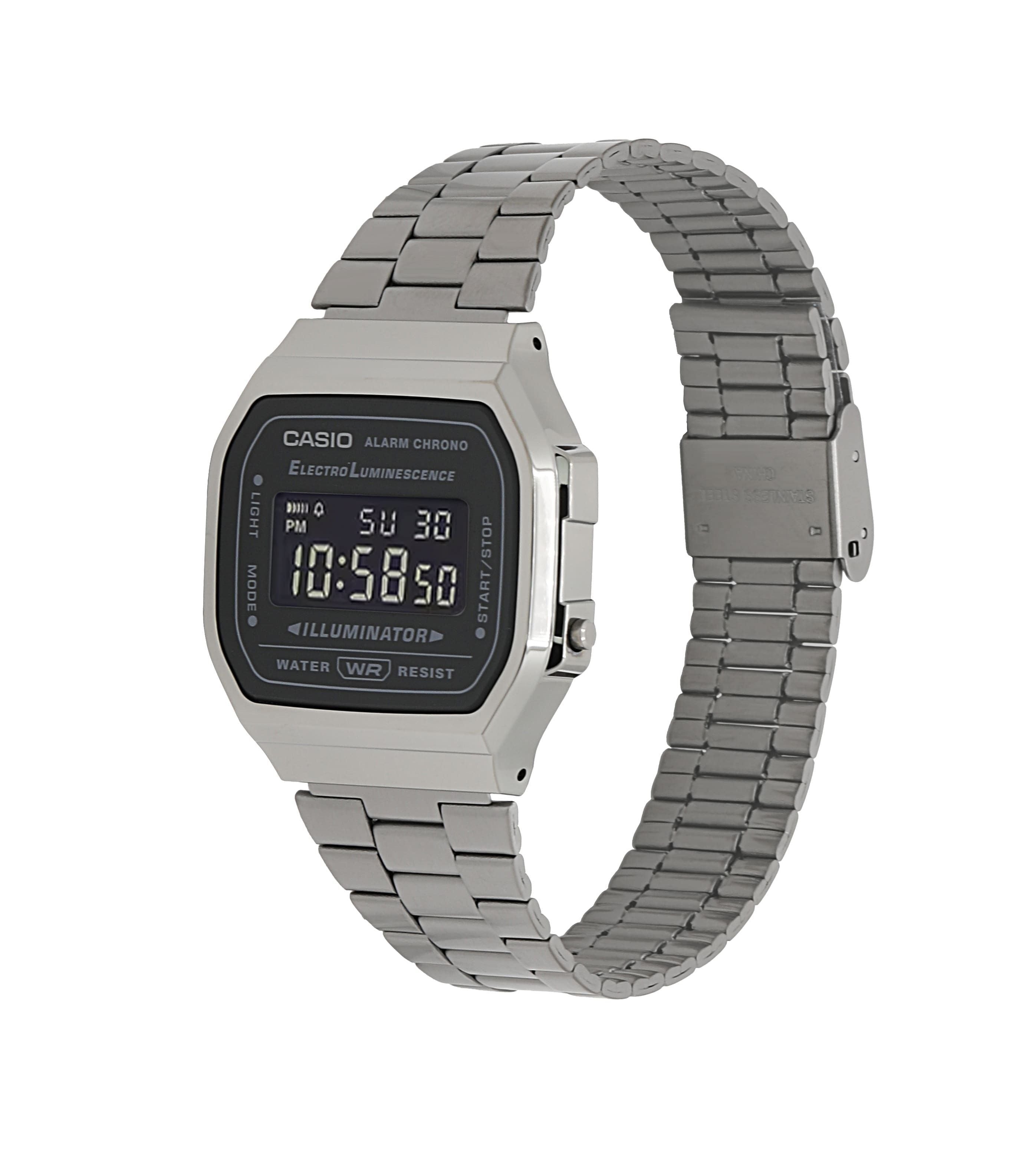 Casio Vintage Digital Stainless Steel Bracelet Black Dial Quartz A168WGG - 1B Unisex Watch - Prestige Stones