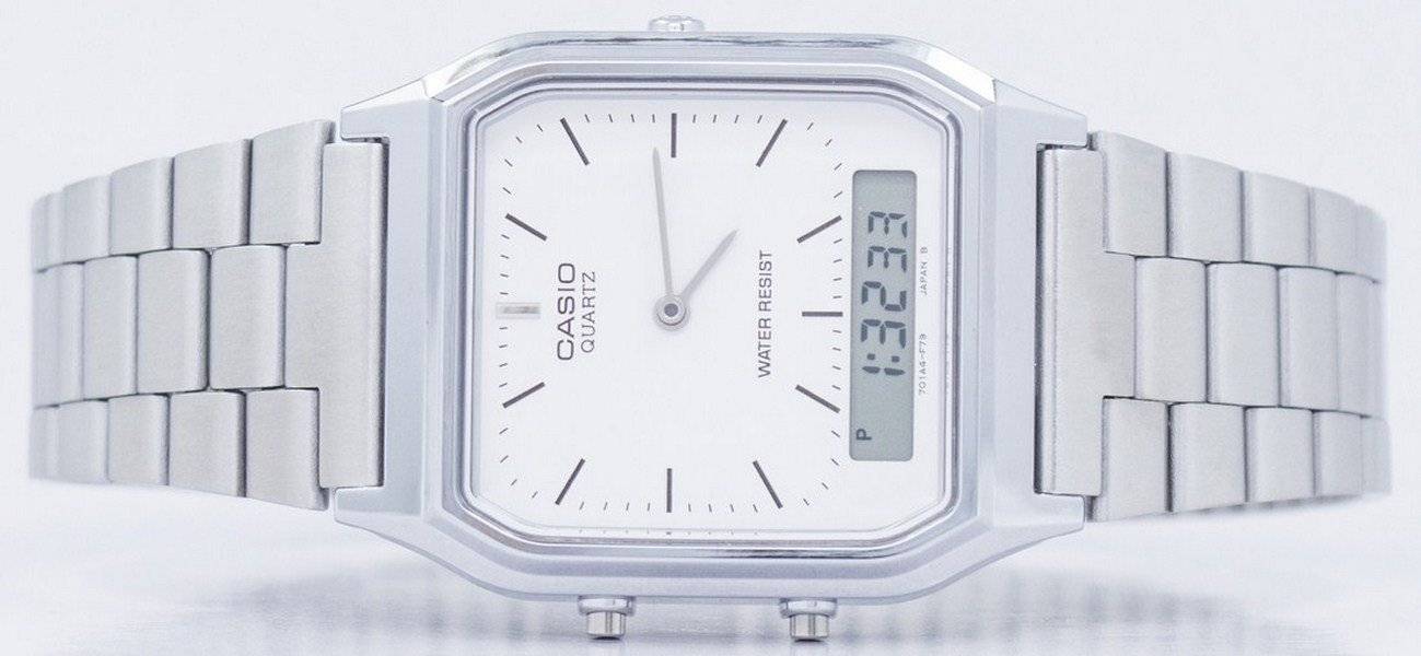 Casio Vintage Dual Time Alarm Quartz Analog Digital AQ - 230A - 7DMQ AQ230A - 7DMQ Unisex Watch - Prestige Stones