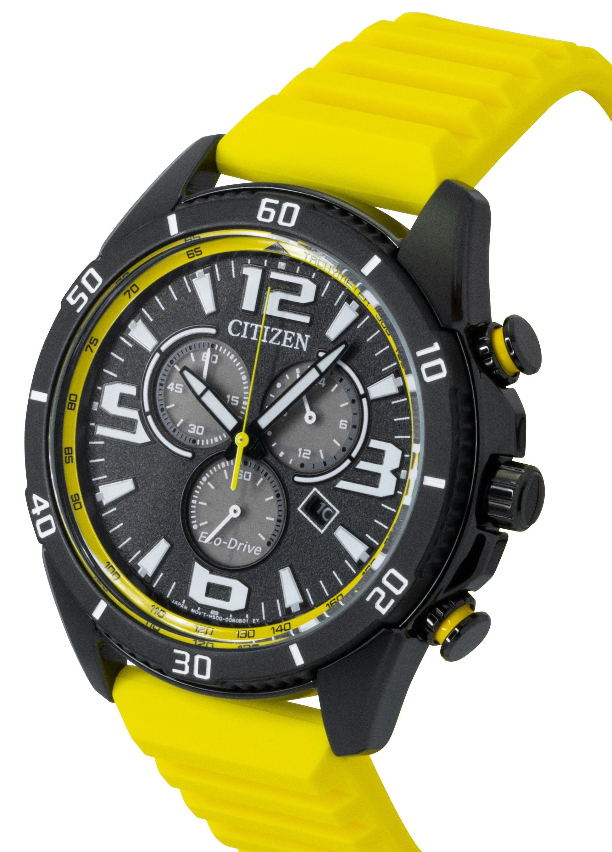 Citizen Brycen Chronograph Silicone Strap Black Dial Eco - Drive AT2585 - 08E 100M Men's Watch - Prestige Stones