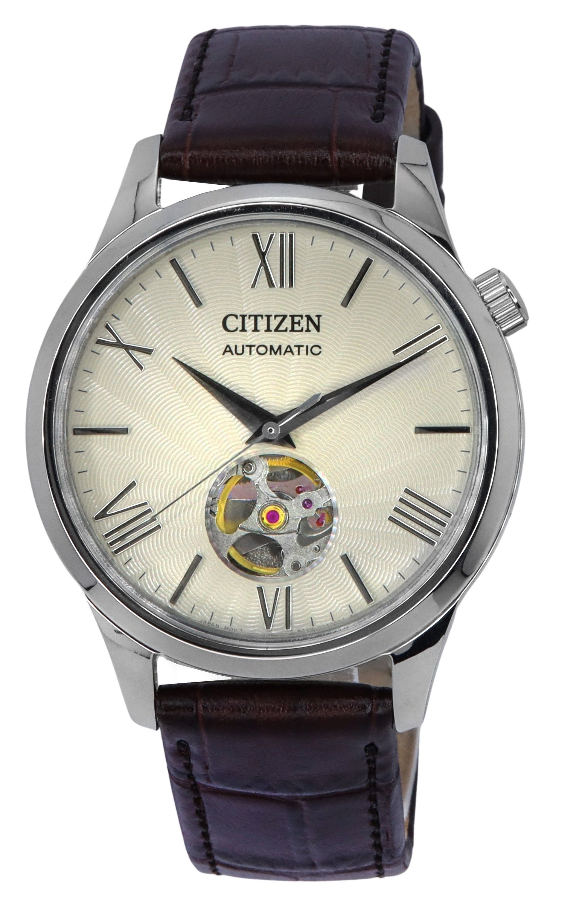 Citizen Calf Leather Strap Open Heart Ivory Dial Automatic NH9130 - 17A Men's Watch - Prestige Stones