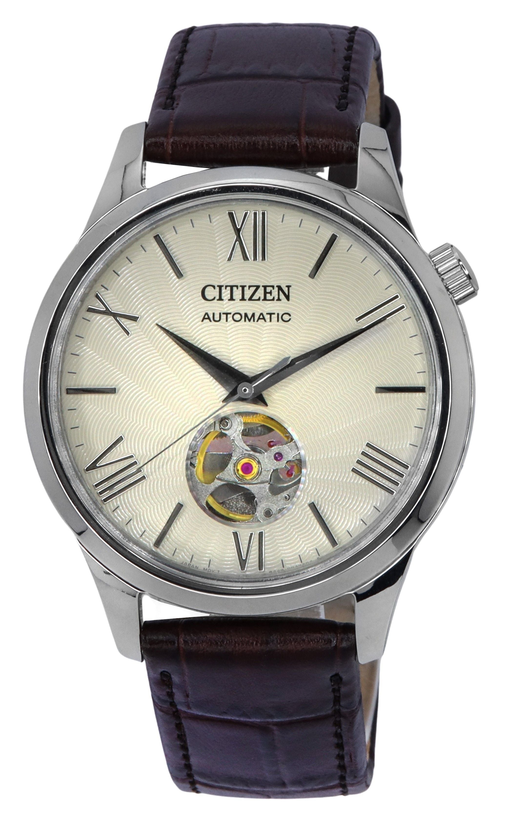 Citizen Calf Leather Strap Open Heart Ivory Dial Automatic NH9130 - 17A Men's Watch - Prestige Stones