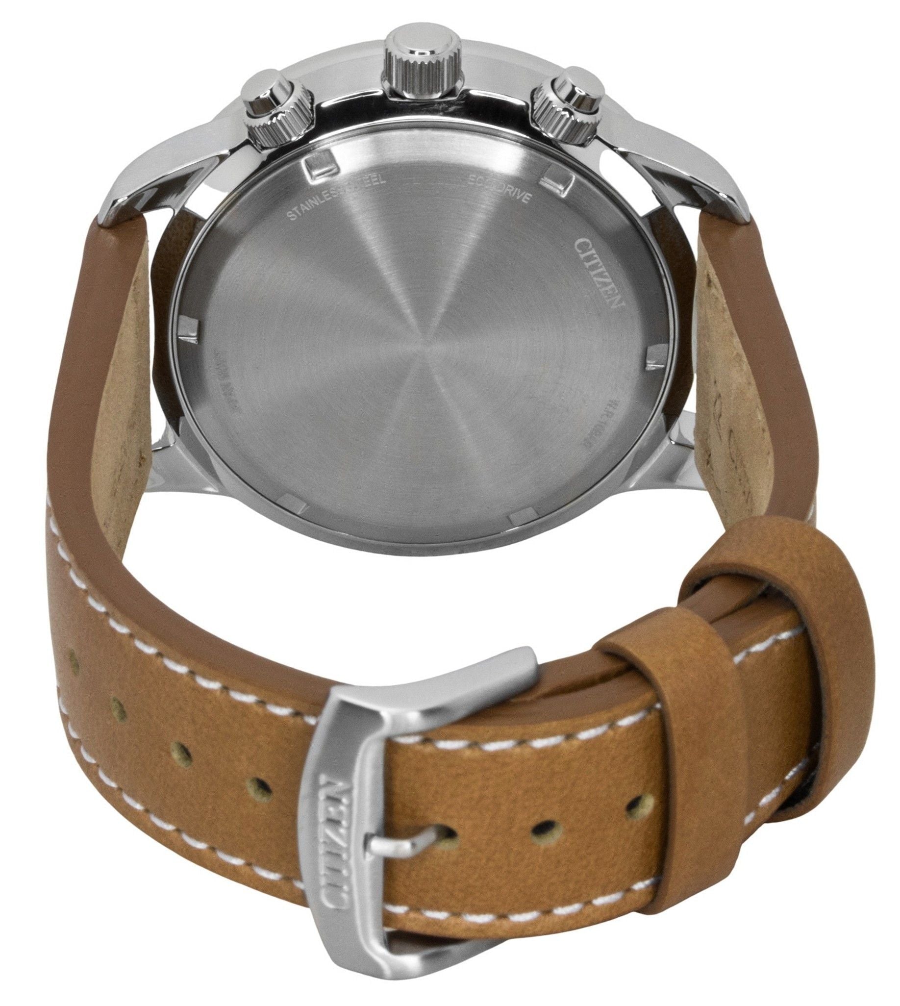 Citizen Eco - Drive Aviator Chronograph Leather Strap Beige Dial CA0880 - 15X 100M Men's Watch - Prestige Stones