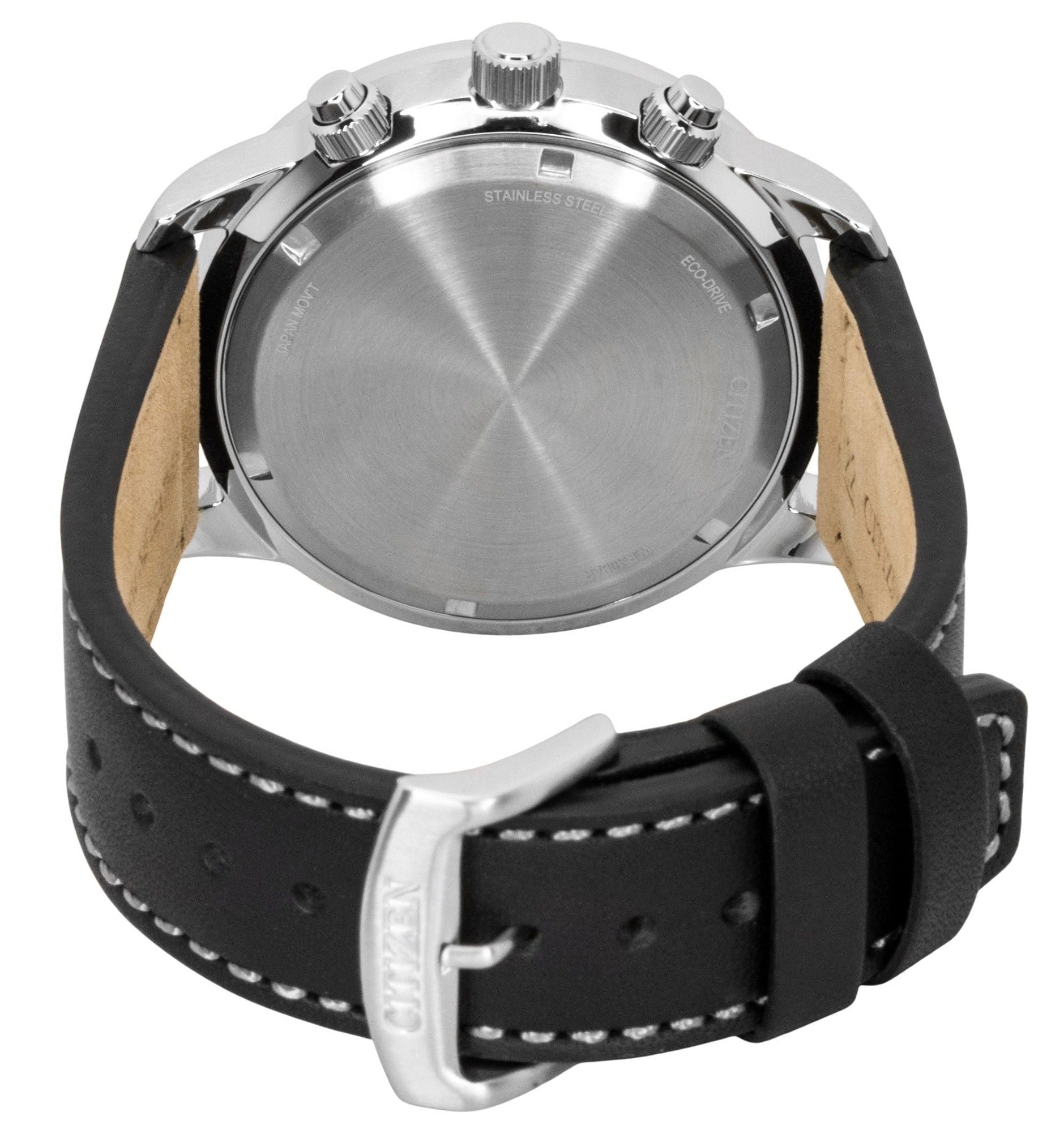 Citizen Eco - Drive Aviator Chronograph Leather Strap White Dial CA0880 - 07A 100M Men's Watch - Prestige Stones