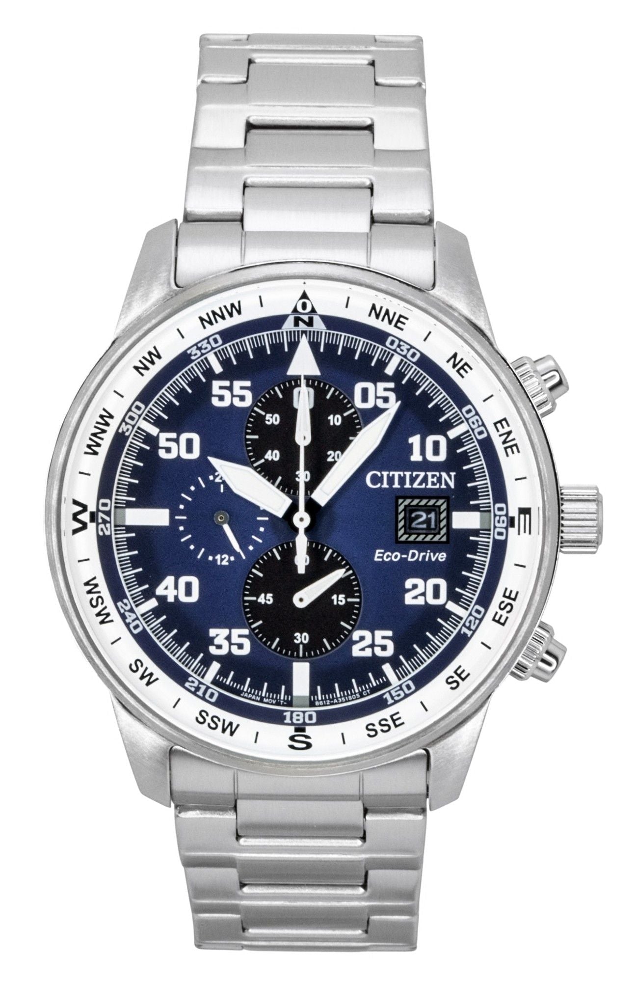 Citizen Eco - Drive Aviator Chronograph Stainless Steel Blue Dial CA0880 - 58L 100M Men's Watch - Prestige Stones