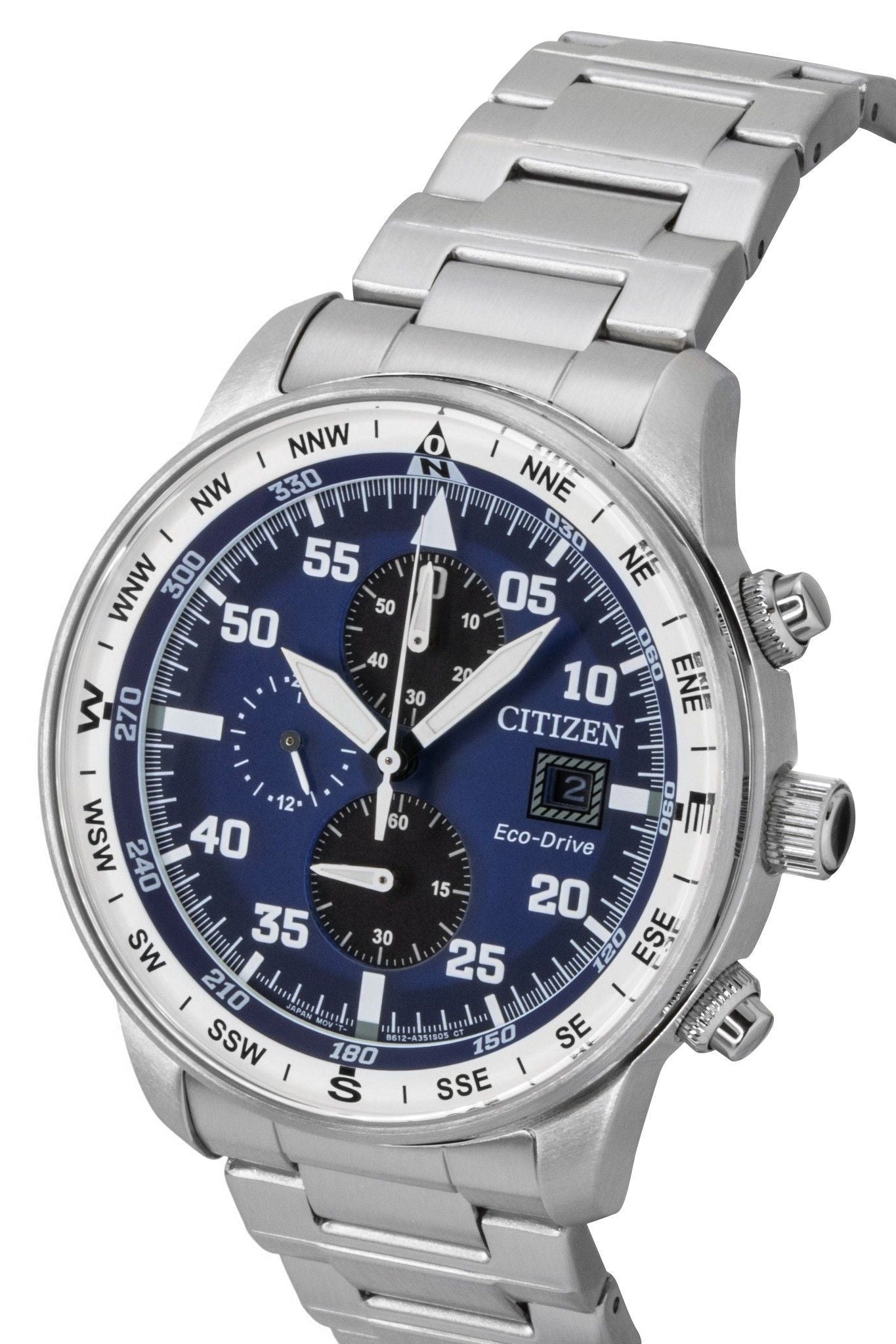 Citizen Eco - Drive Aviator Chronograph Stainless Steel Blue Dial CA0880 - 58L 100M Men's Watch - Prestige Stones