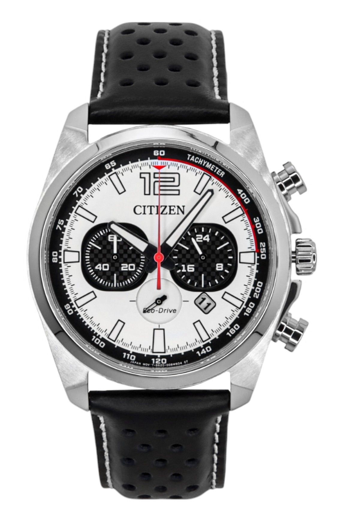 Citizen Eco - Drive Chronograph Leather Strap White Dial CA4640 - 09A 100M Men's Watch - Prestige Stones