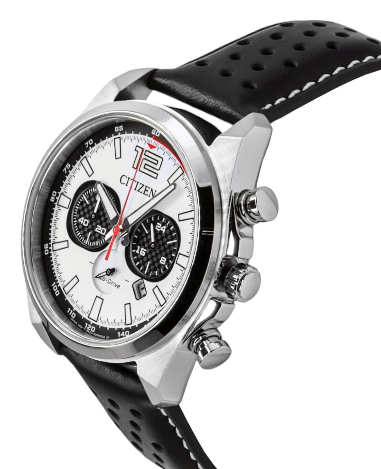 Citizen Eco - Drive Chronograph Leather Strap White Dial CA4640 - 09A 100M Men's Watch - Prestige Stones