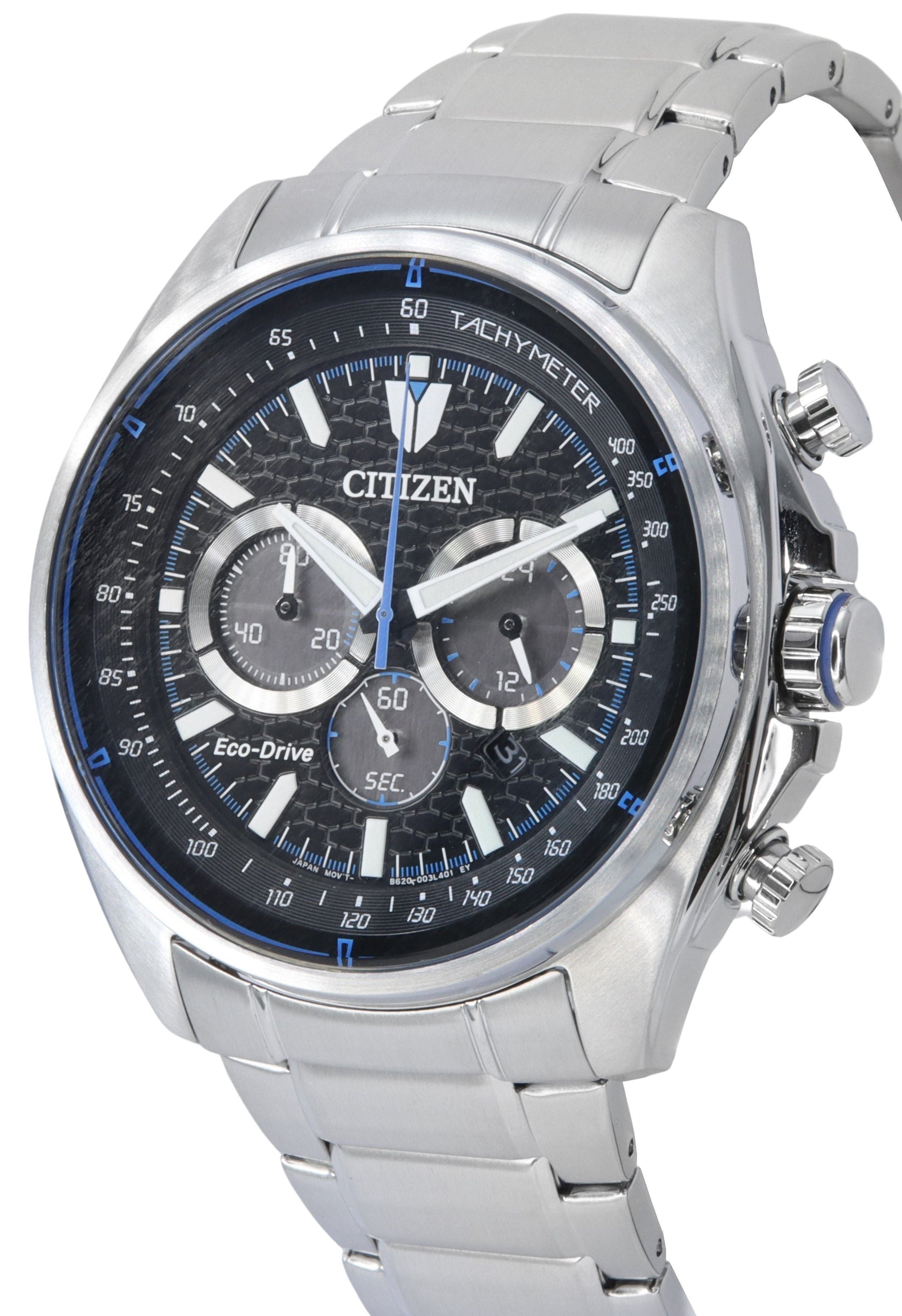 Citizen Eco - Drive Chronograph Stainless Steel Black Dial CA4560 - 81E 100M Men's Watch - Prestige Stones