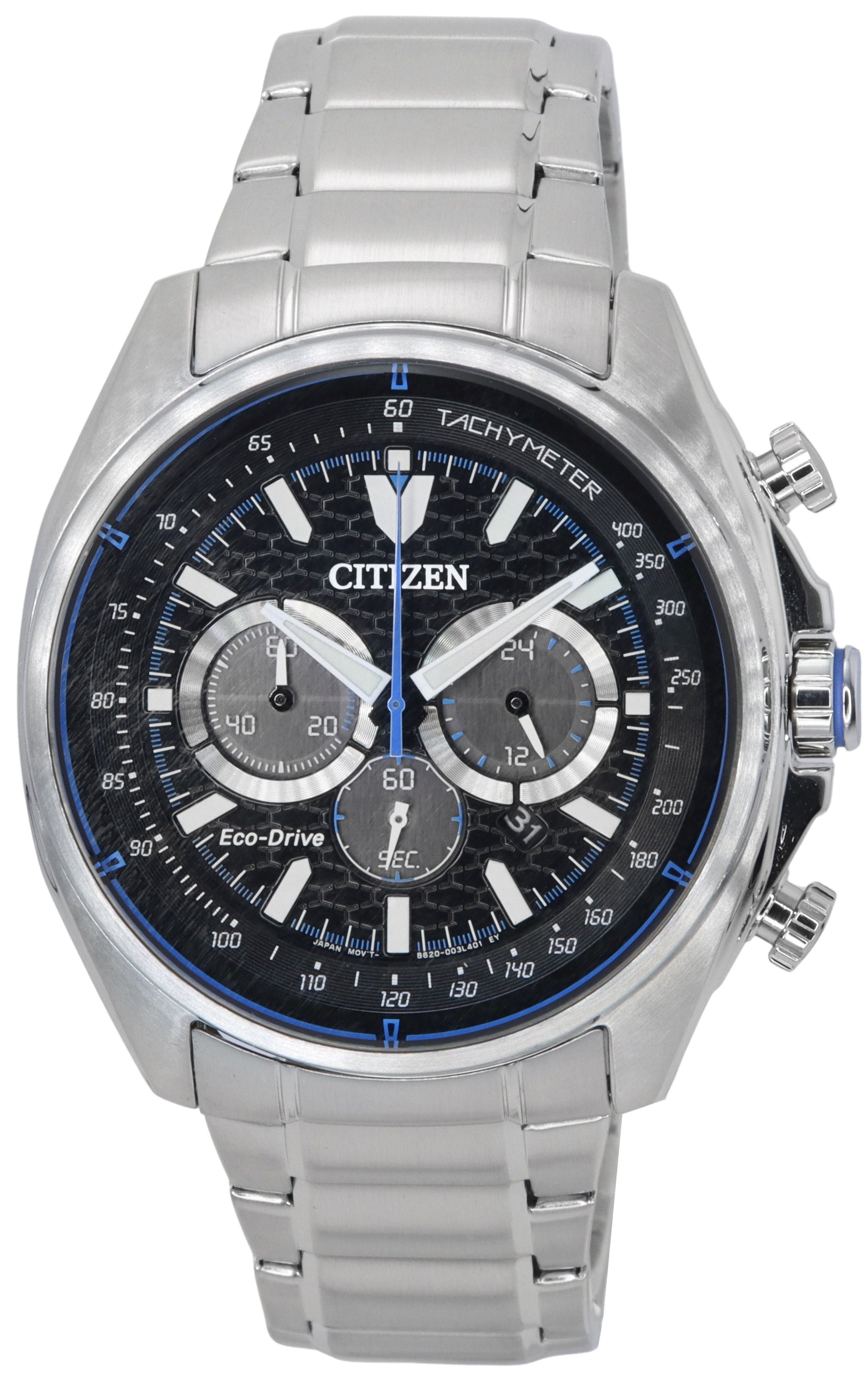 Citizen Eco - Drive Chronograph Stainless Steel Black Dial CA4560 - 81E 100M Men's Watch - Prestige Stones
