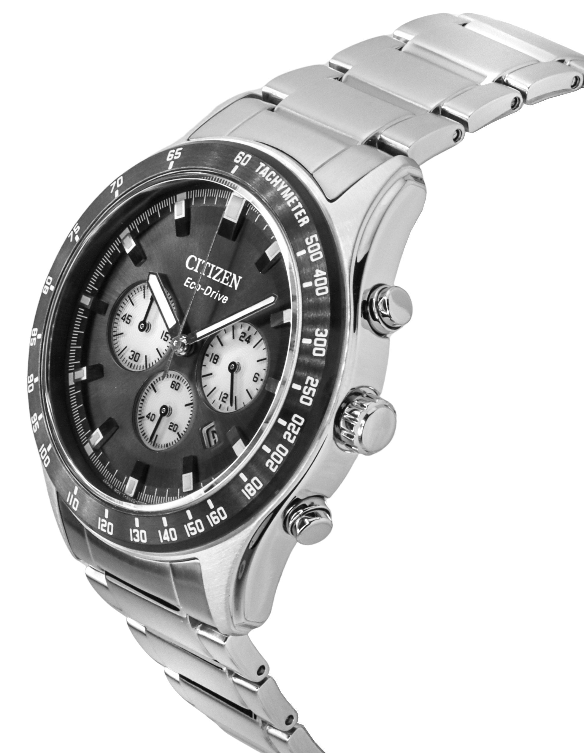 Citizen Eco - Drive Chronograph Stainless Steel Black Dial CA4674 - 58E 100M Men's Watch - Prestige Stones