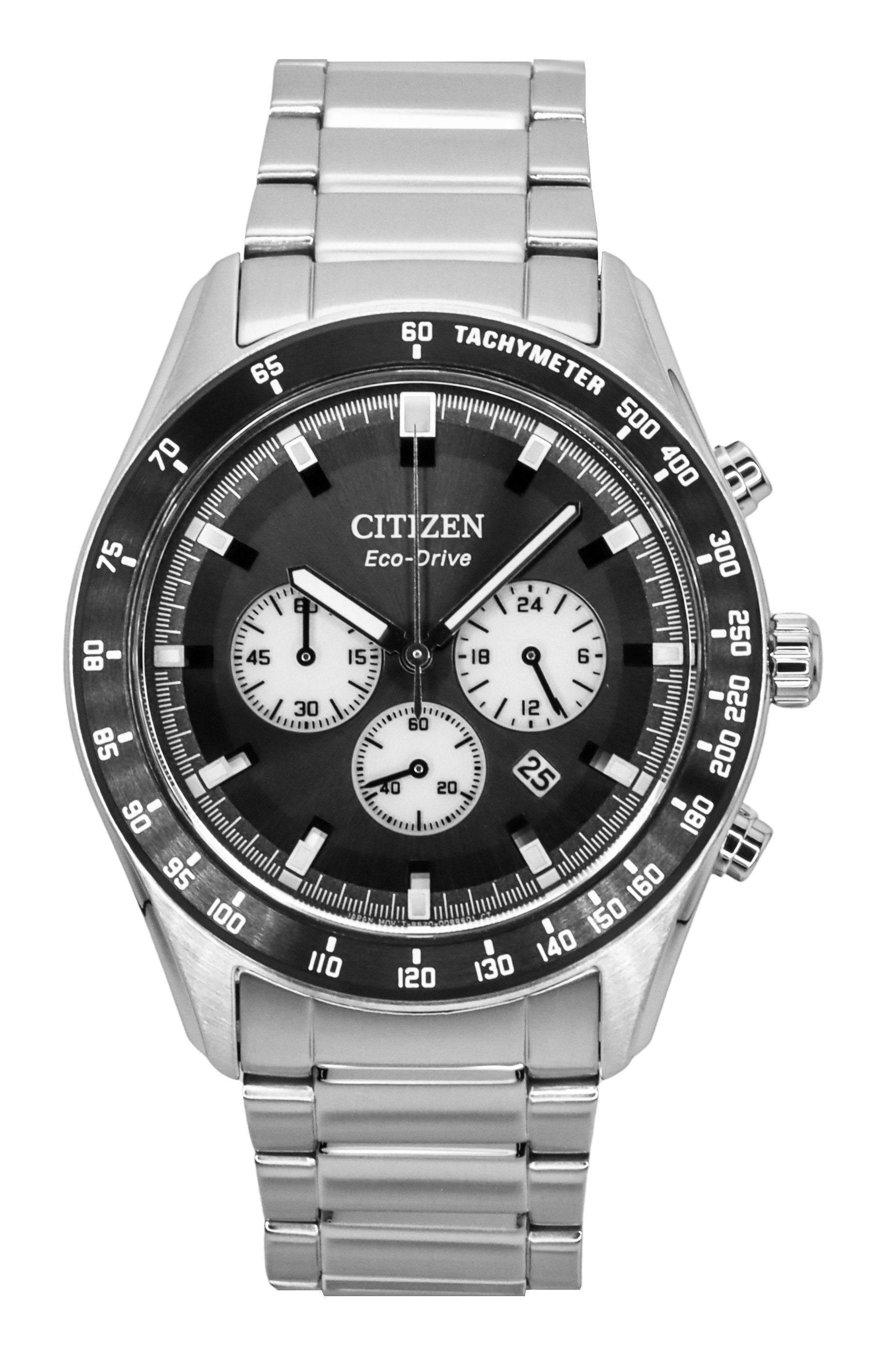 Citizen Eco - Drive Chronograph Stainless Steel Black Dial CA4674 - 58E 100M Men's Watch - Prestige Stones