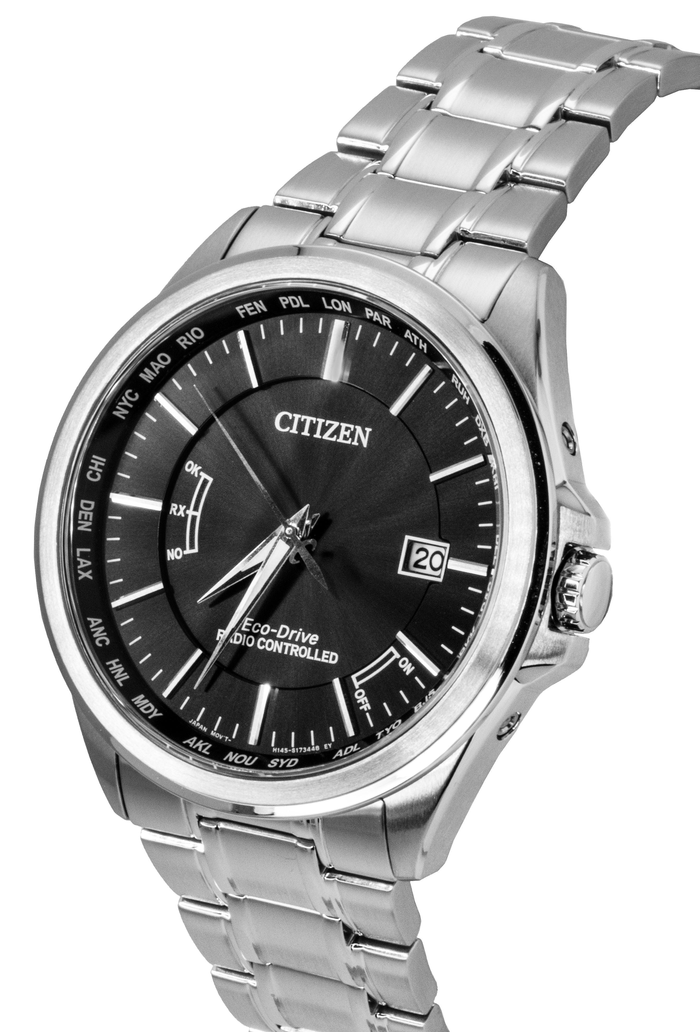 Citizen Eco - Drive Radio Controlled Stainless Steel Black Dial CB0250 - 84E 100M Men's Watch - Prestige Stones