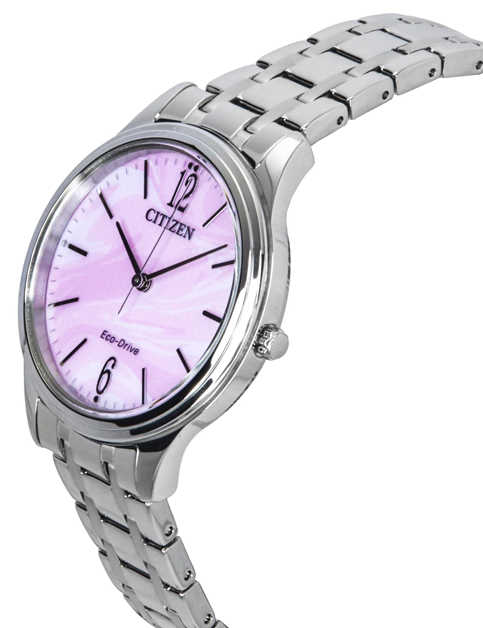 Citizen Elegance Stainless Steel Pink Dial Eco - Drive EM0411 - 71X Women's Watch - Prestige Stones