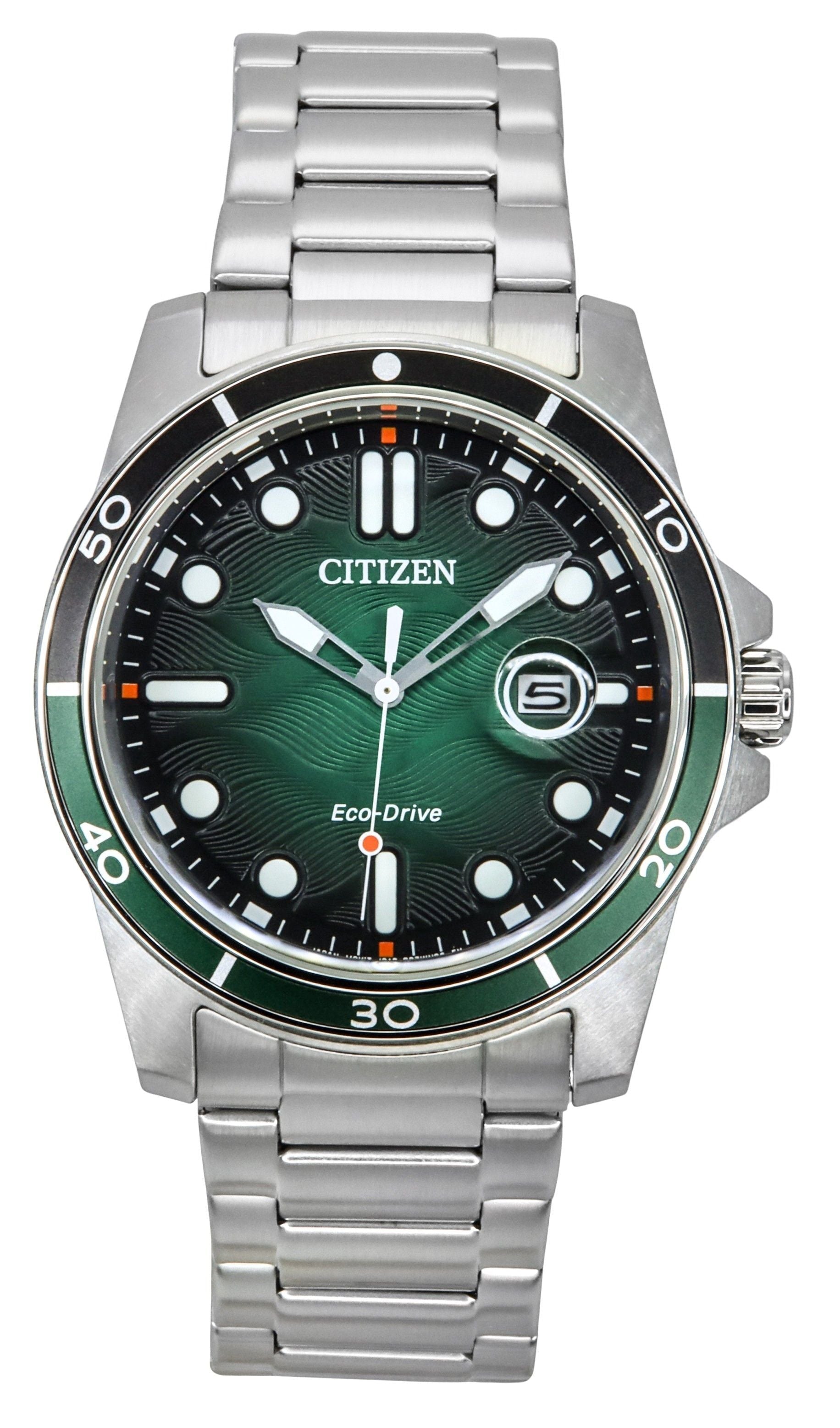 Citizen Marine Eco - Drive Stainless Steel Green Dial AW1811 - 82X 100M Men's Watch - Prestige Stones